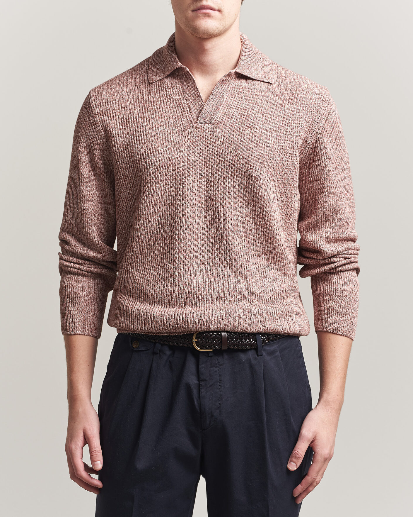 Herr | Tröjor | Gran Sasso | Linen/Cotton Open Collar Knitted Polo Rust Melange