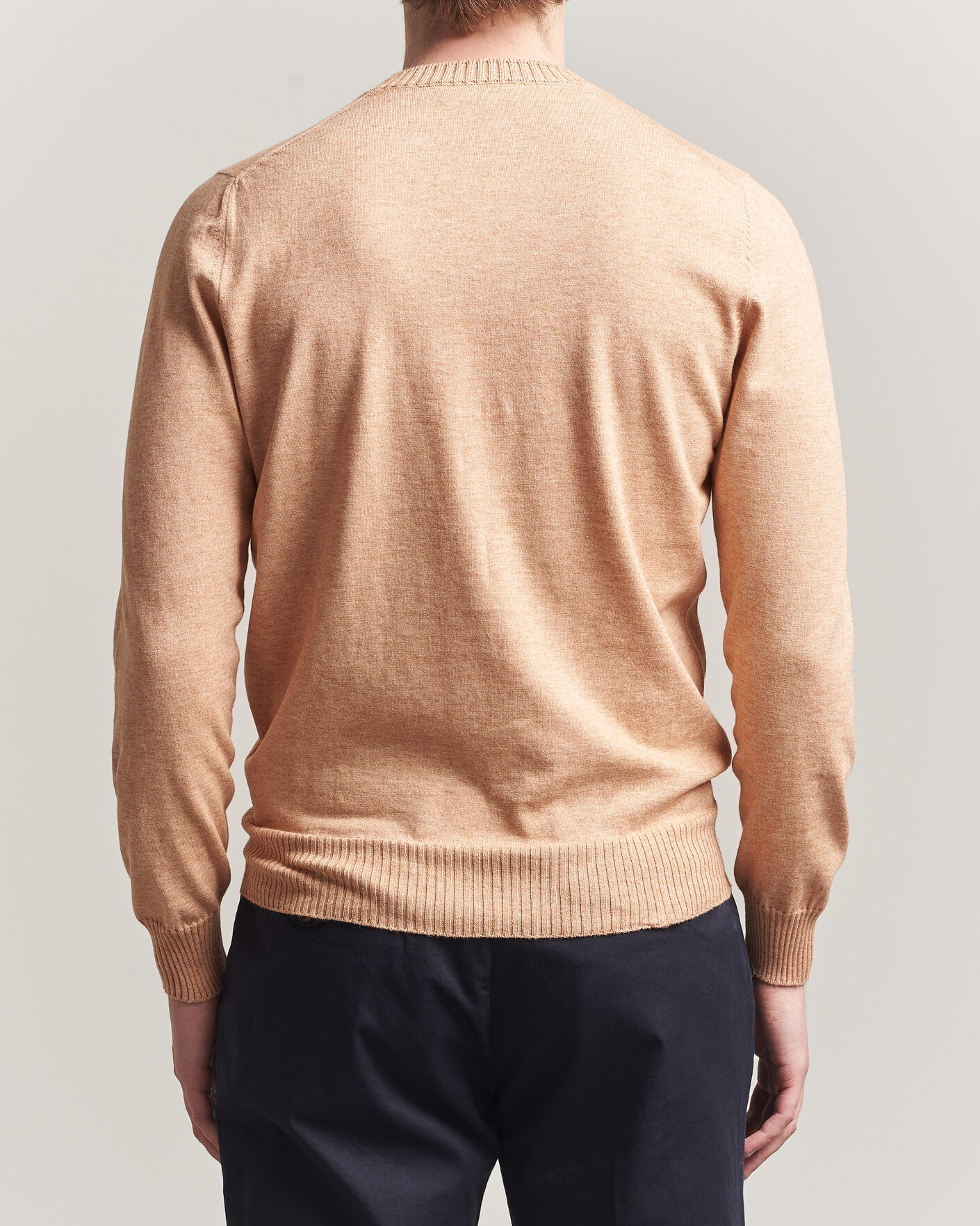 Herr | Tröjor | Gran Sasso | Cotton/Cashmere Knitted Crew Neck Sweater Apricot Orange Melange