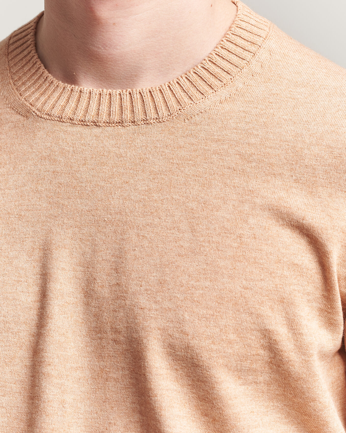 Herr | Tröjor | Gran Sasso | Cotton/Cashmere Knitted Crew Neck Sweater Apricot Orange Melange