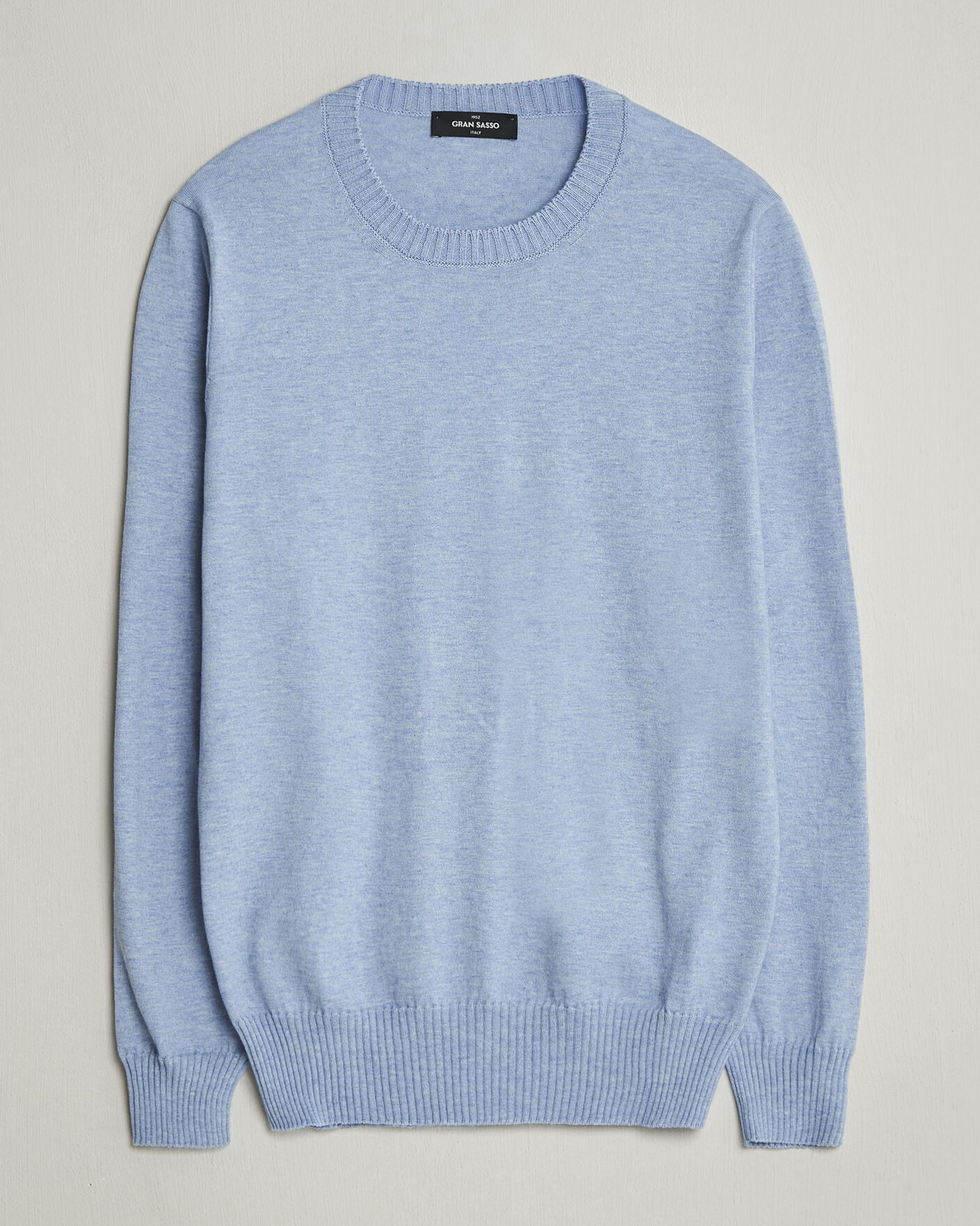 Herr | Tröjor | Gran Sasso | Cotton/Cashmere Knitted Crew Neck Sweater Blue Melange