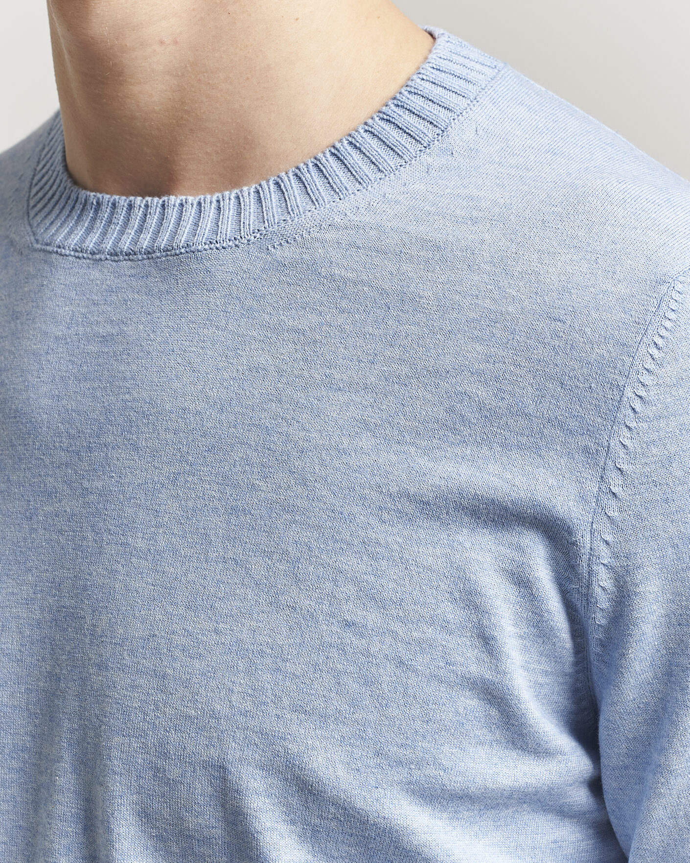Herr | Tröjor | Gran Sasso | Cotton/Cashmere Knitted Crew Neck Sweater Blue Melange