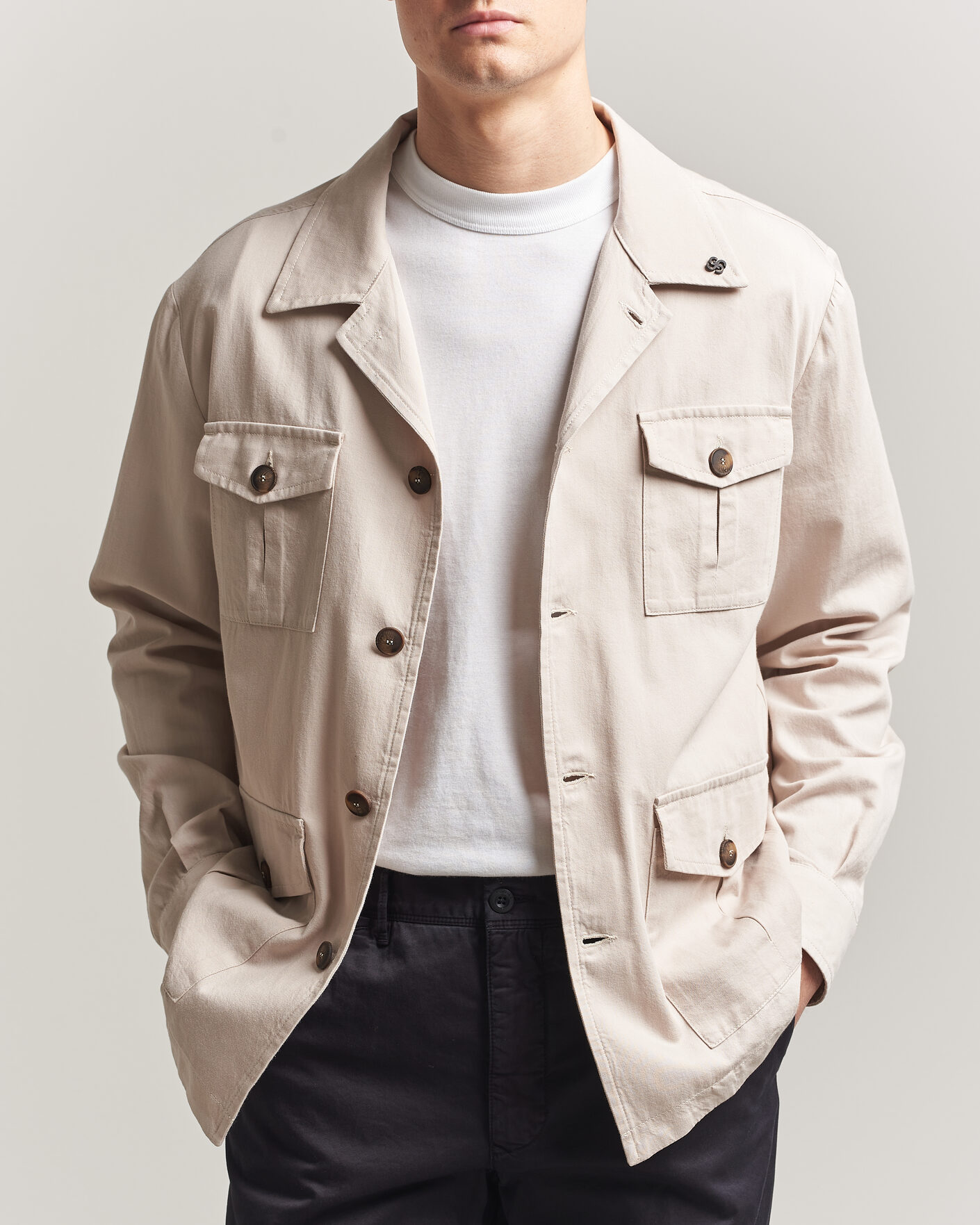 Herr | Jackor | Gran Sasso | Cotton Safari Jacket Beige
