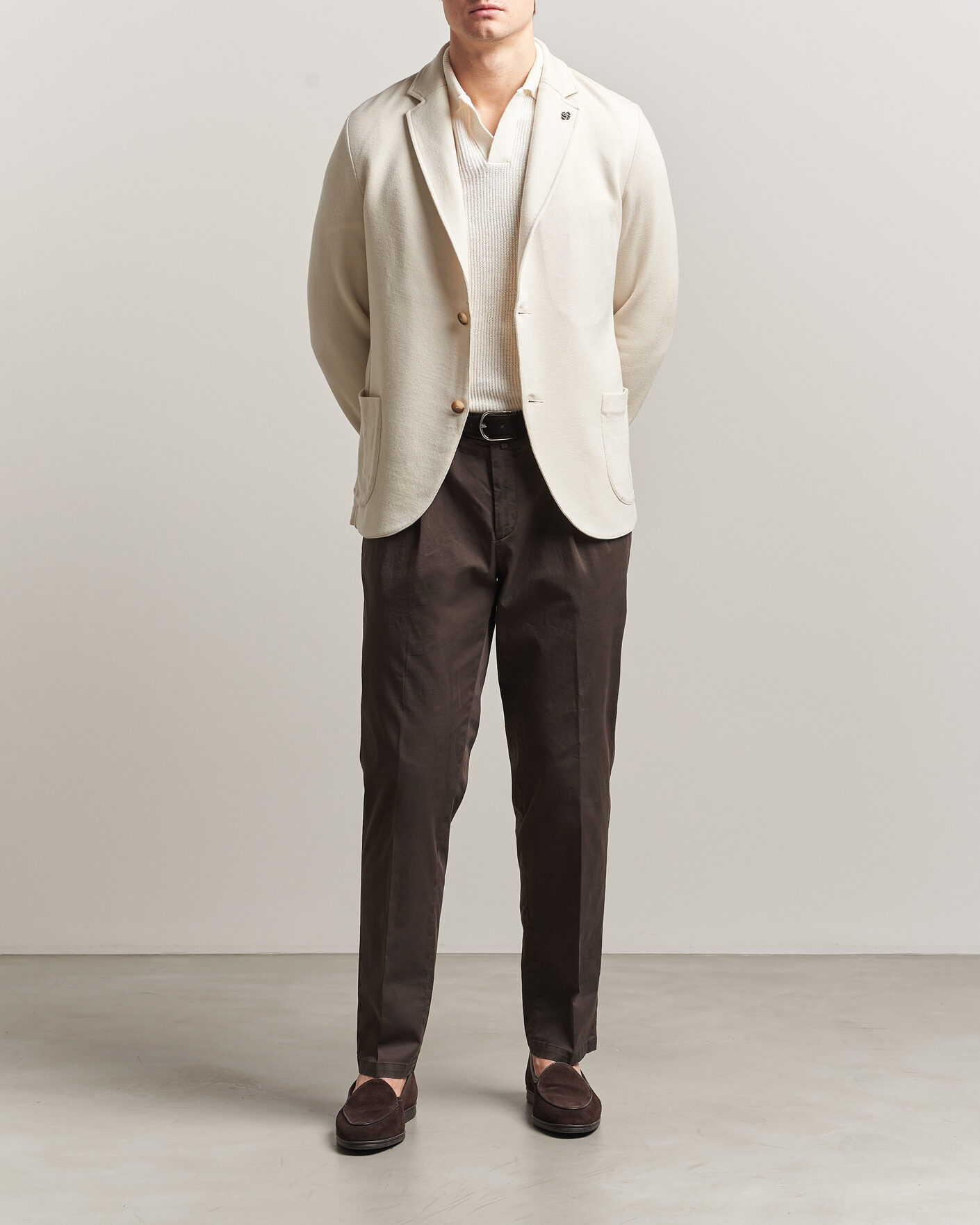 Herr | Kavajer | Gran Sasso | Wool Knitted Blazer Cream
