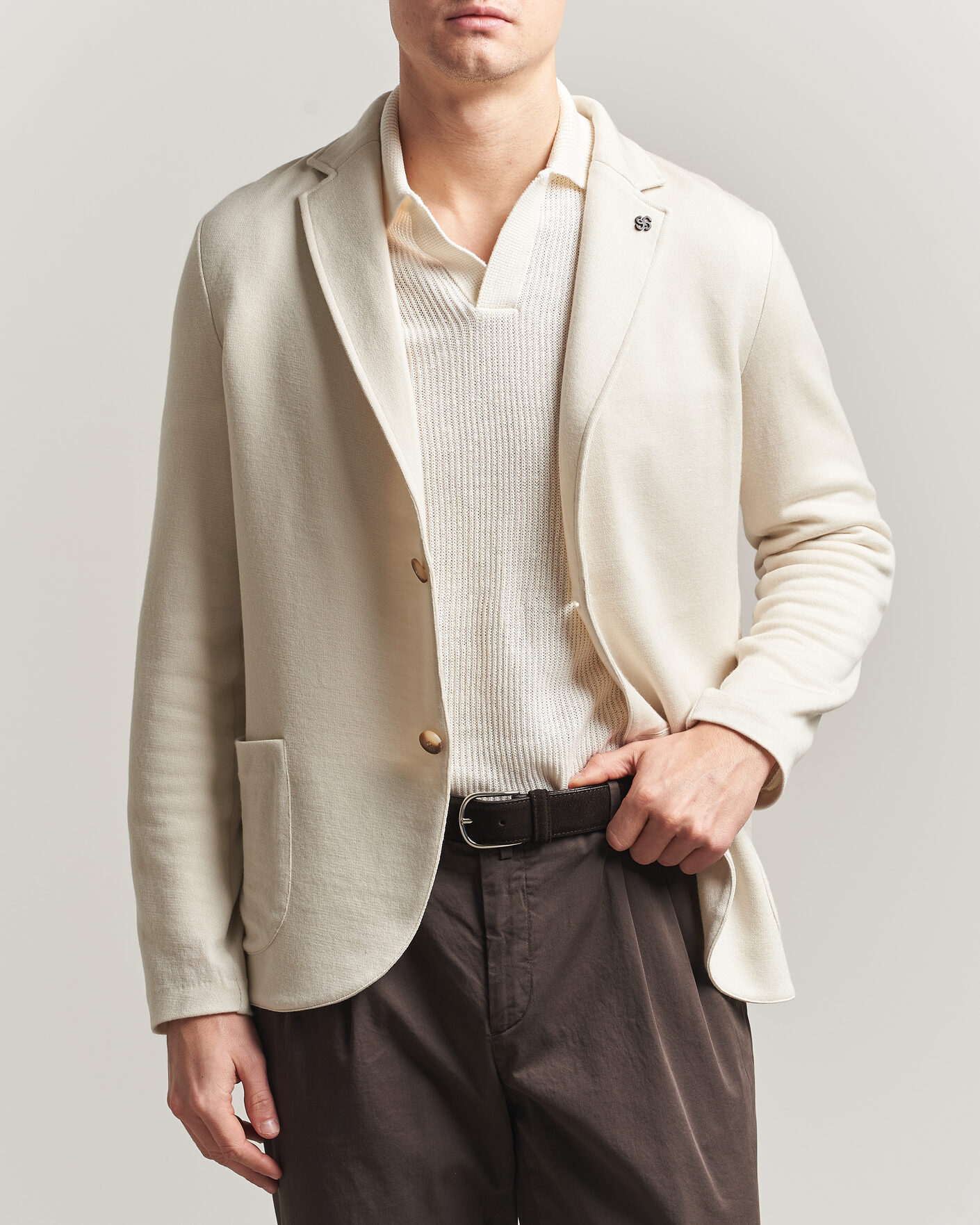 Herr | Kavajer | Gran Sasso | Wool Knitted Blazer Cream