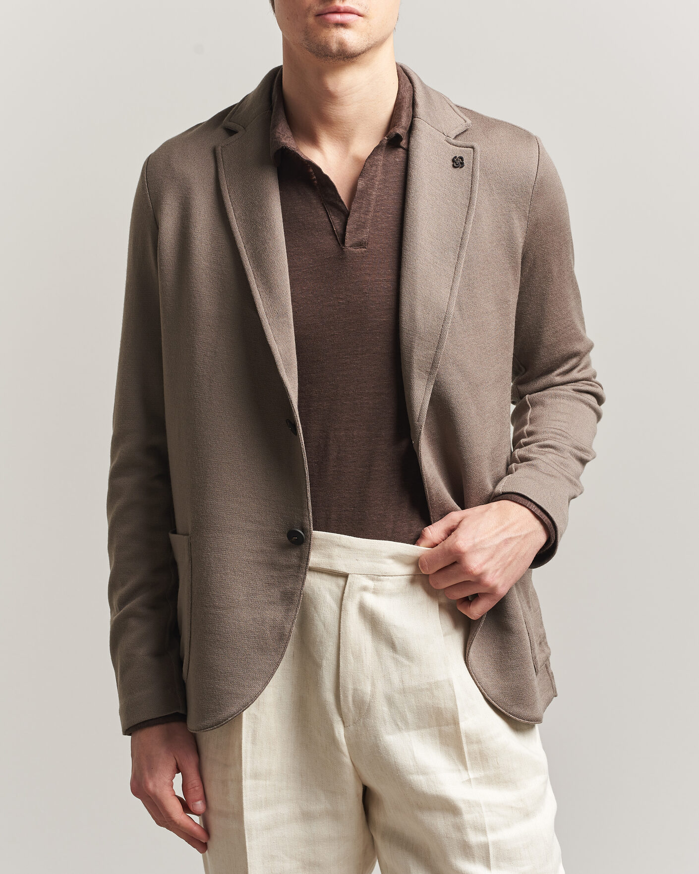 Herr | Kavajer | Gran Sasso | Wool Knitted Blazer Brown