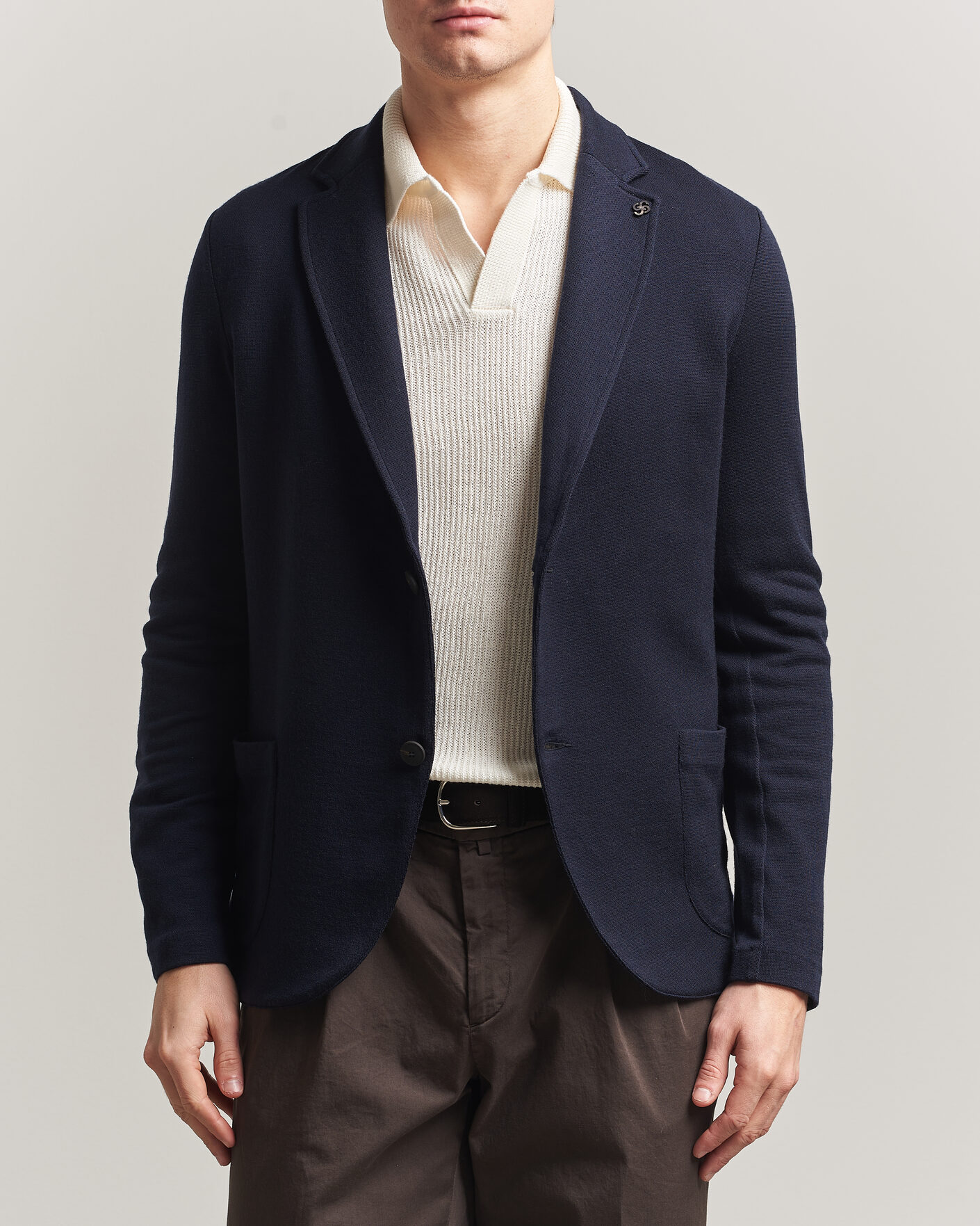 Herr | Kavajer | Gran Sasso | Wool Knitted Blazer Navy