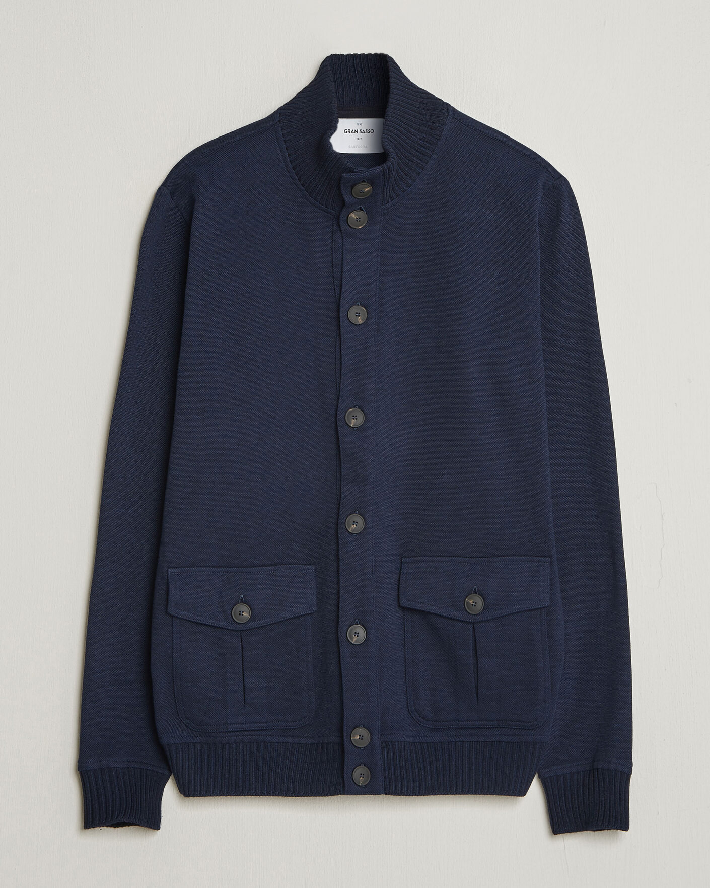 Herr | Jackor | Gran Sasso | Cotton Pocket Knitted Bomber Jacket Navy