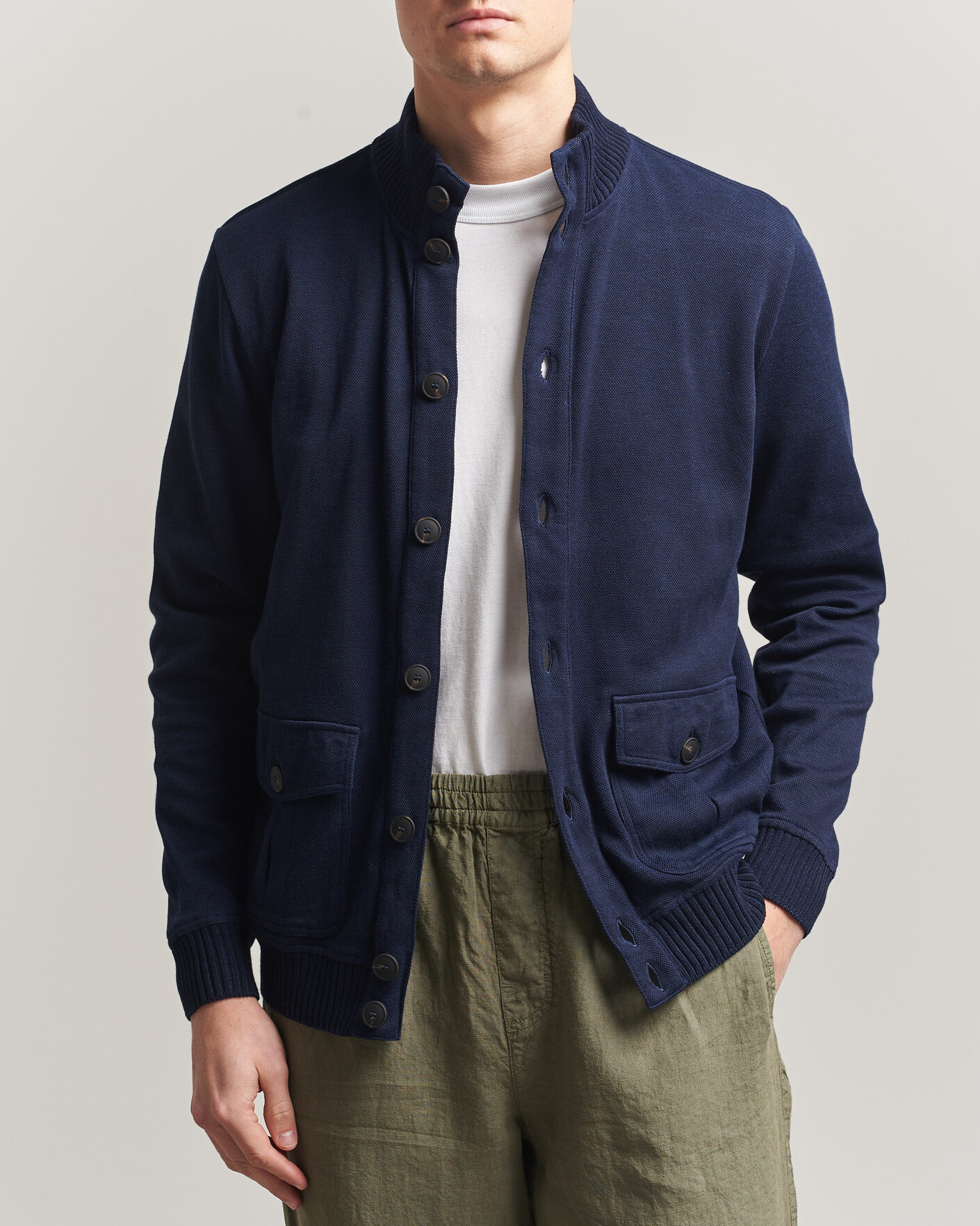 Herr | Jackor | Gran Sasso | Cotton Pocket Knitted Bomber Jacket Navy