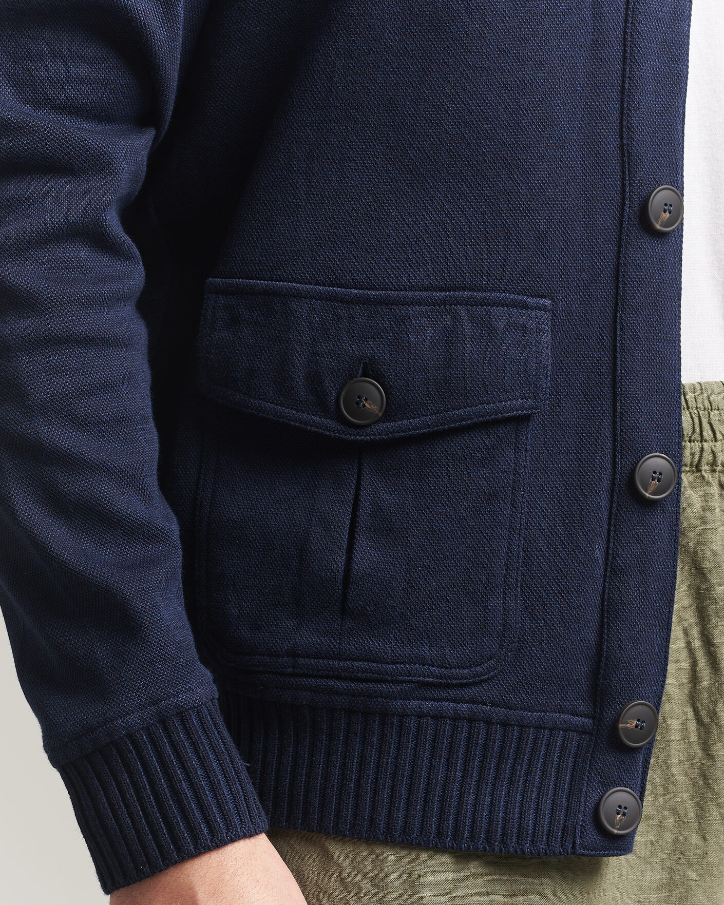 Herr | Jackor | Gran Sasso | Cotton Pocket Knitted Bomber Jacket Navy