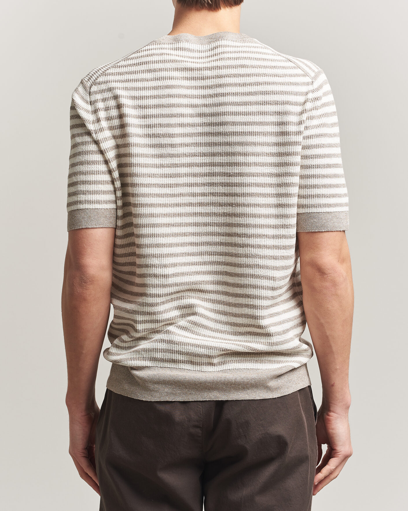 Herr | T-Shirts | Gran Sasso | Linen/Cotton Knitted Striped T-Shirt Beige/White