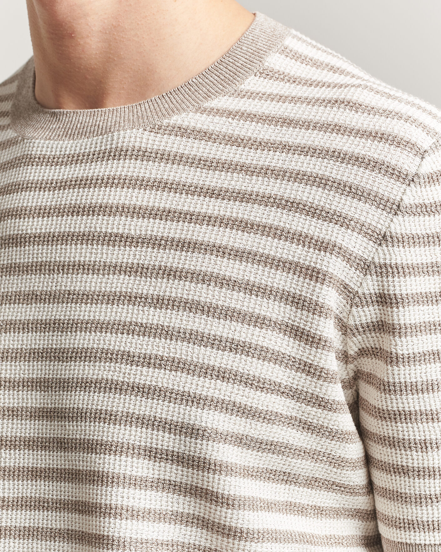 Herr | T-Shirts | Gran Sasso | Linen/Cotton Knitted Striped T-Shirt Beige/White