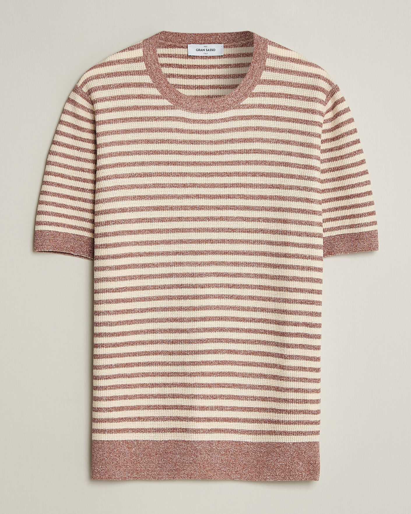 Herr | T-Shirts | Gran Sasso | Linen/Cotton Knitted Striped T-Shirt Red/White
