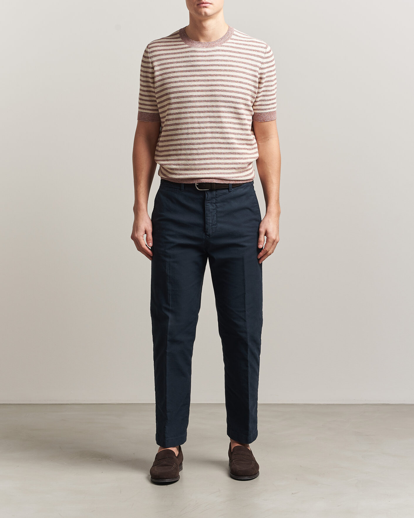 Herr | T-Shirts | Gran Sasso | Linen/Cotton Knitted Striped T-Shirt Red/White
