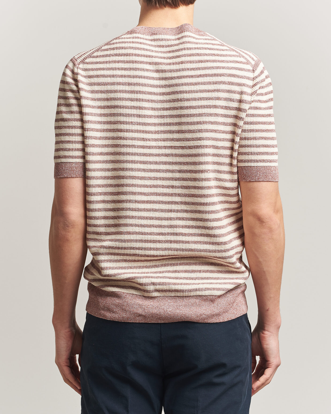Herr | T-Shirts | Gran Sasso | Linen/Cotton Knitted Striped T-Shirt Red/White