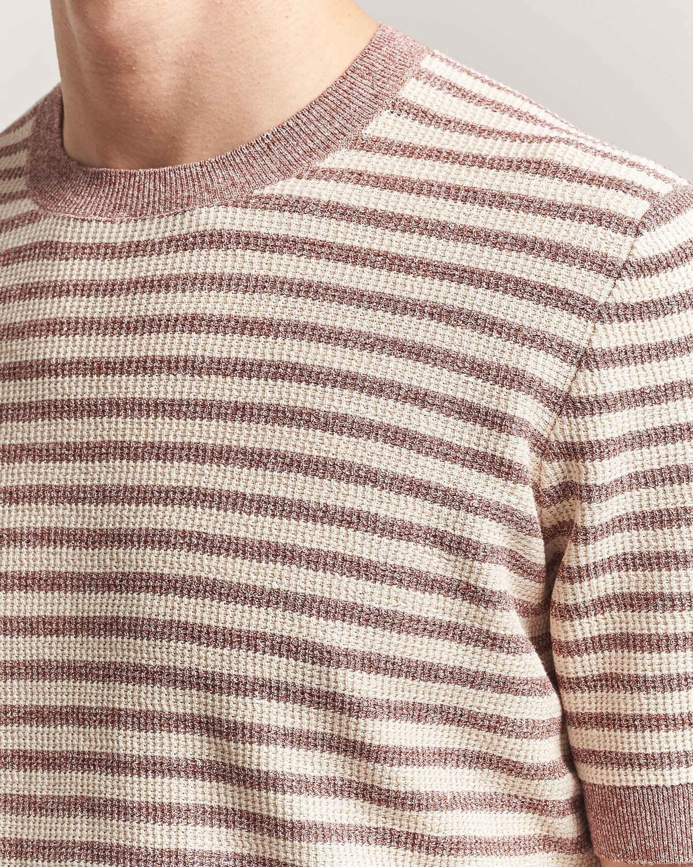 Herr | T-Shirts | Gran Sasso | Linen/Cotton Knitted Striped T-Shirt Red/White