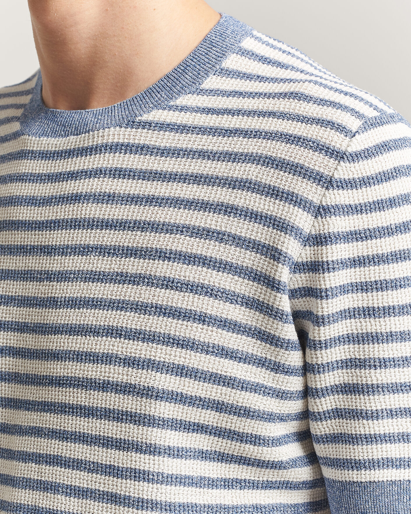 Herr | T-Shirts | Gran Sasso | Linen/Cotton Knitted Striped T-Shirt Blue/White