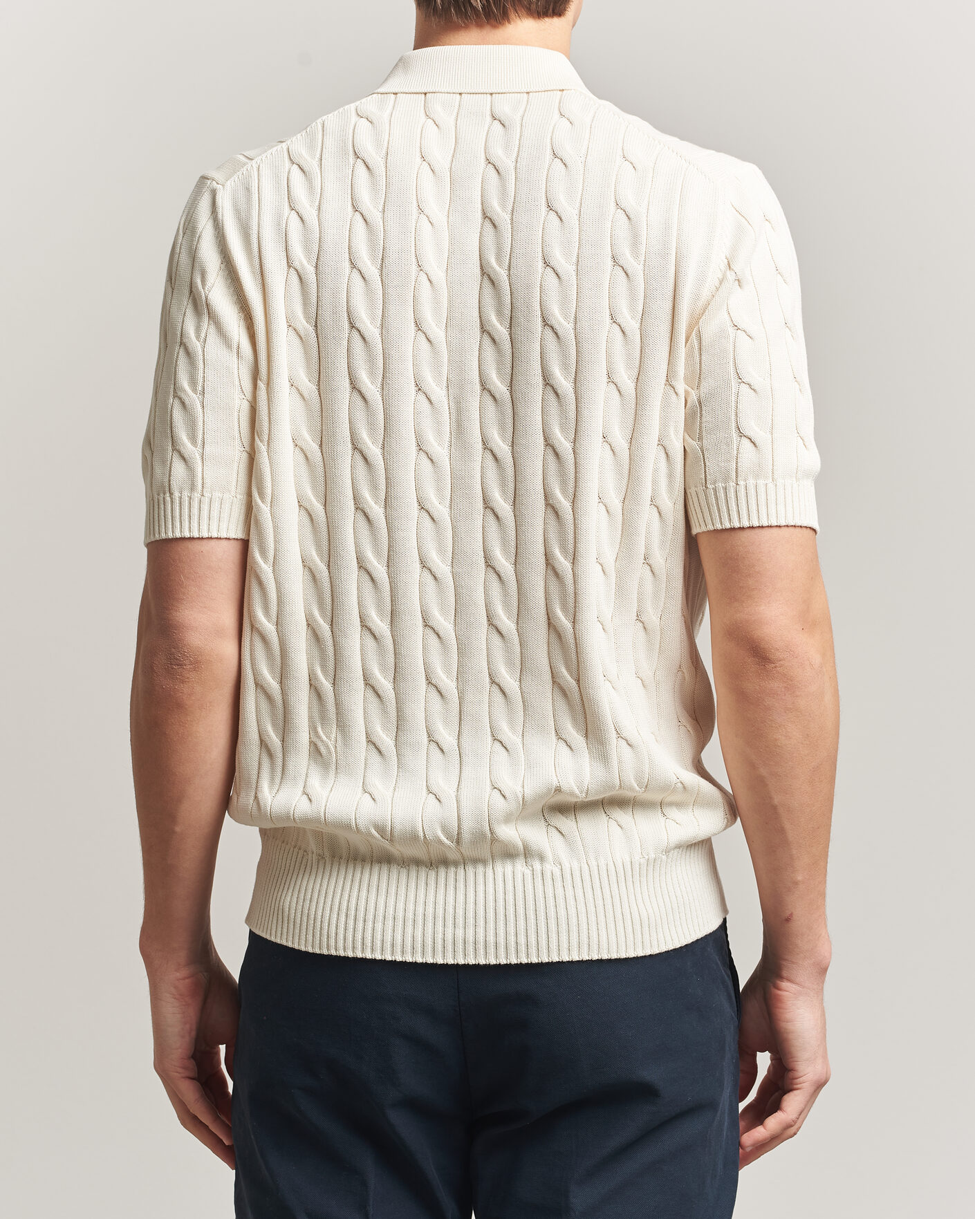 Herr | Pikéer | Gran Sasso | Cotton Cable Knitted Polo Cream