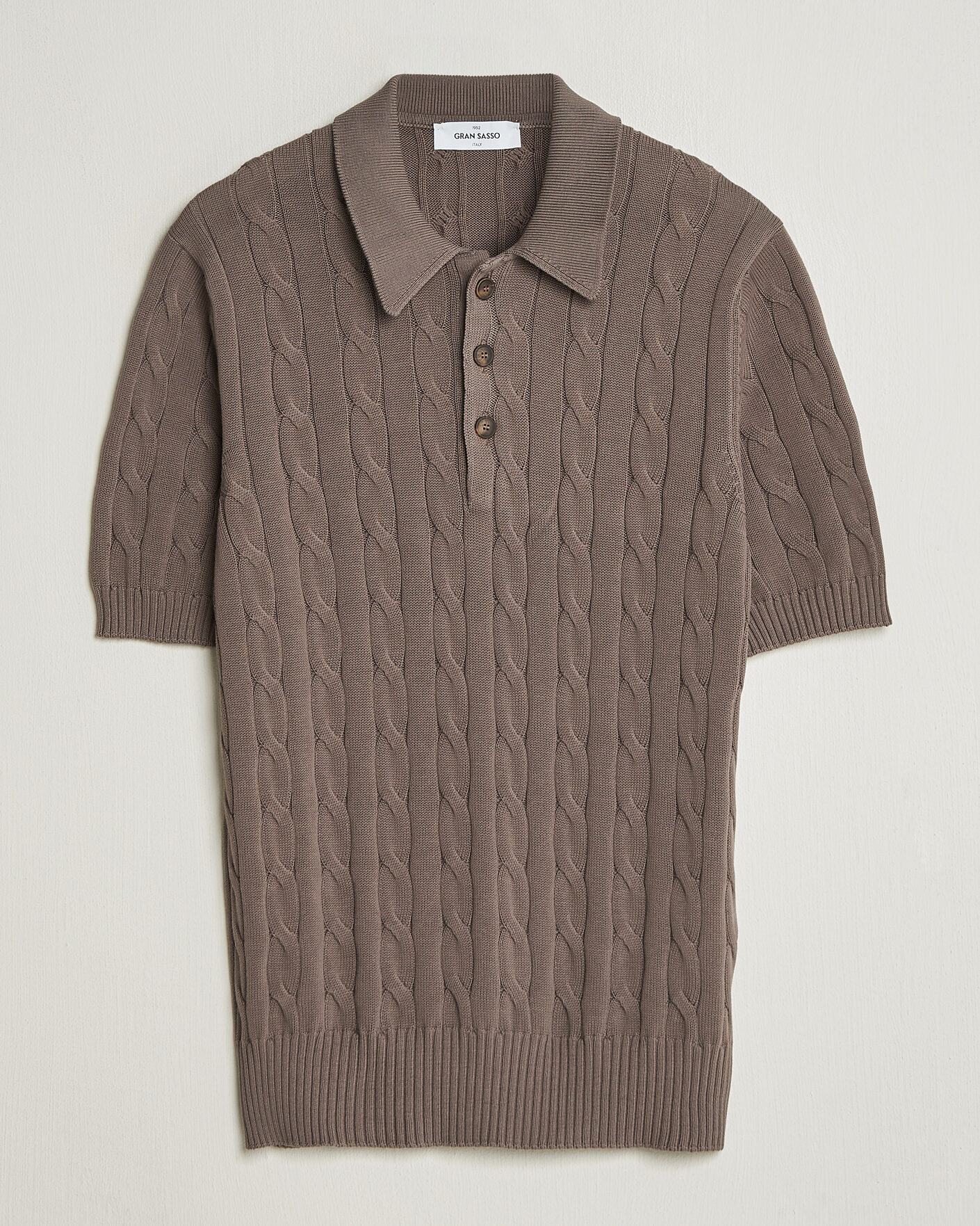 Herr | Pikéer | Gran Sasso | Cotton Cable Knitted Polo Brown