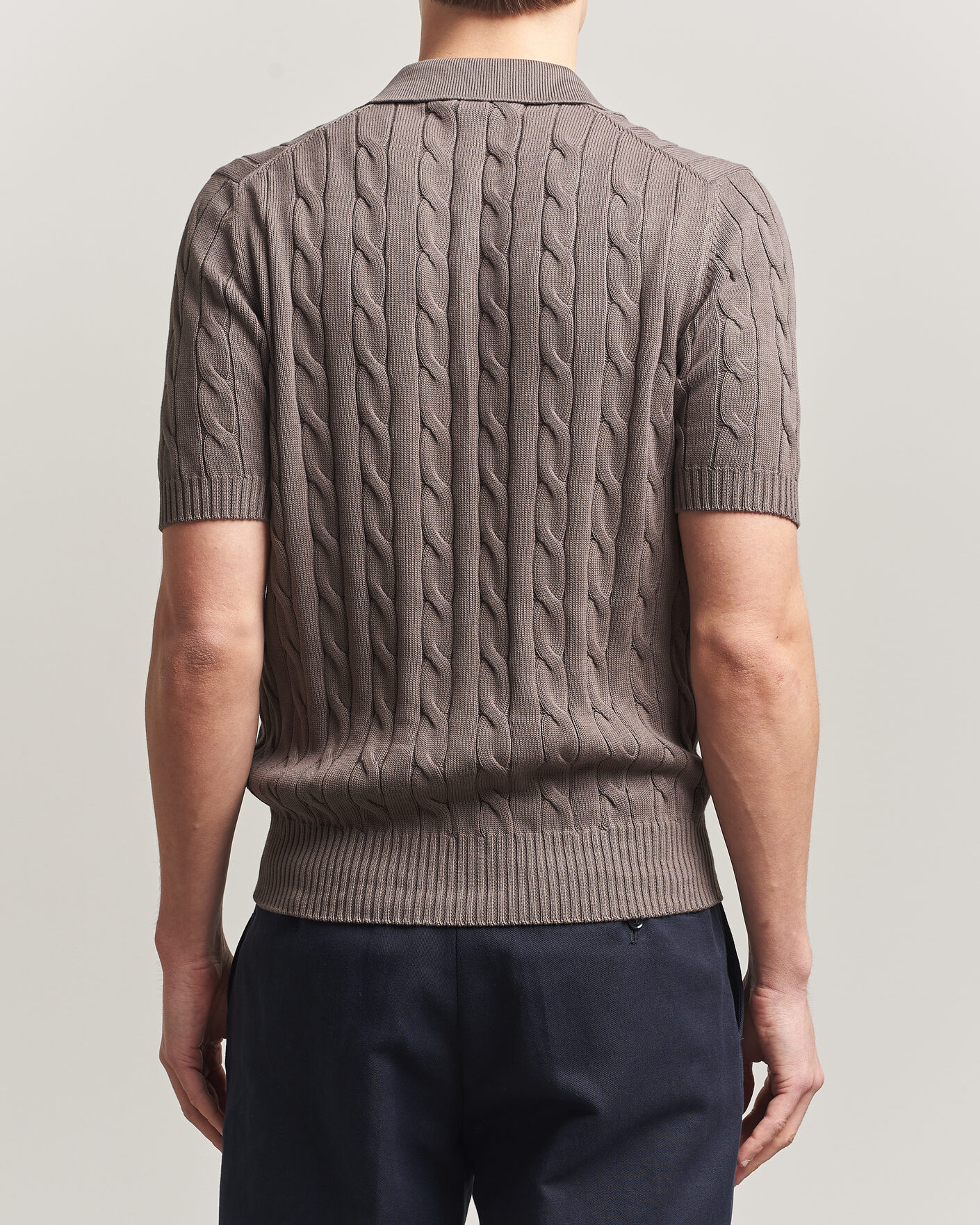 Herr | Pikéer | Gran Sasso | Cotton Cable Knitted Polo Brown