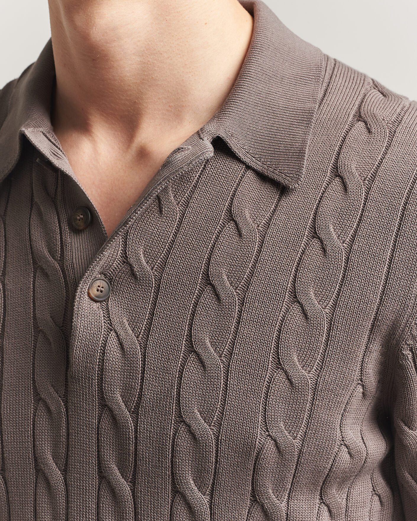 Herr | Pikéer | Gran Sasso | Cotton Cable Knitted Polo Brown