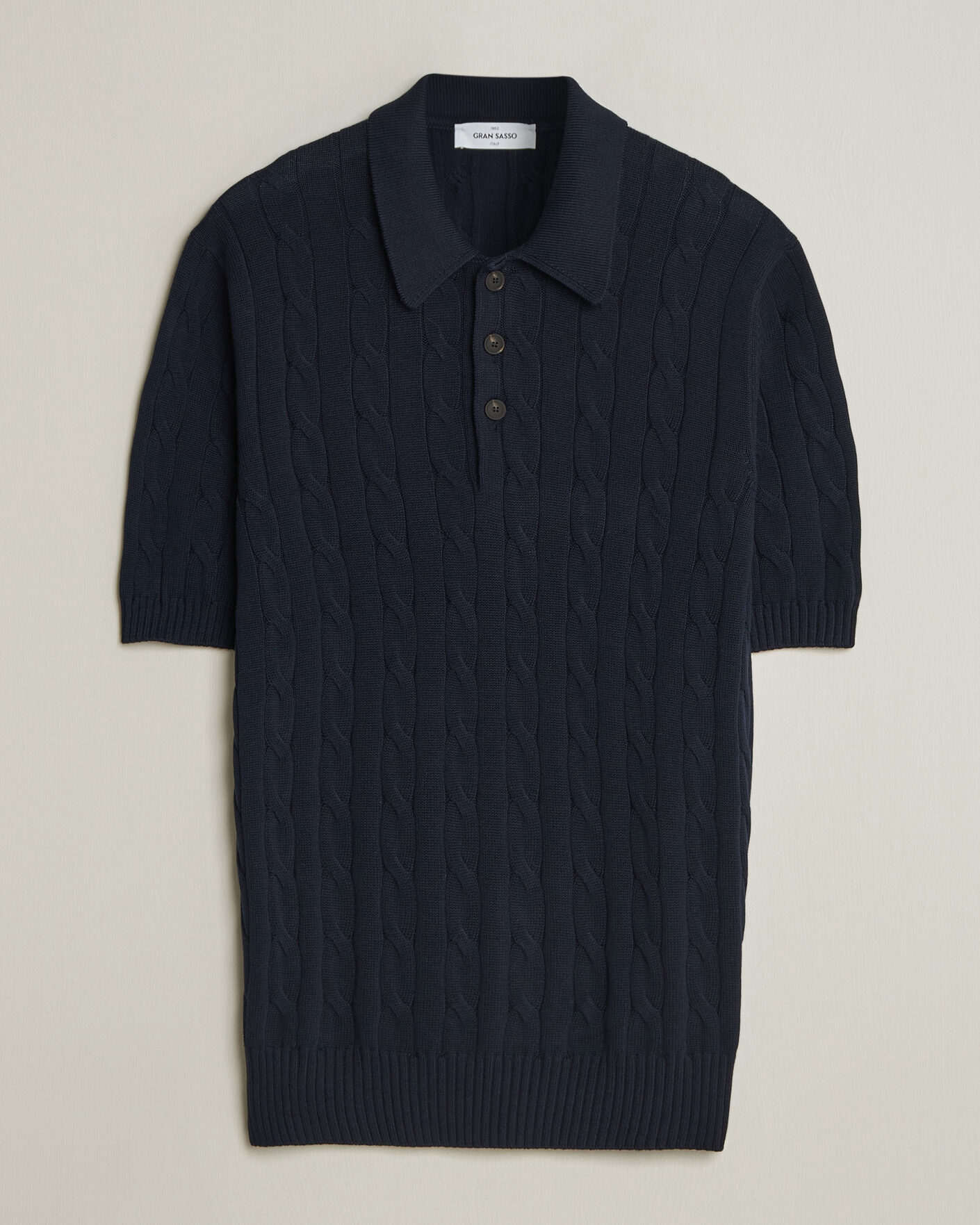 Herr | Pikéer | Gran Sasso | Cotton Cable Knitted Polo Navy