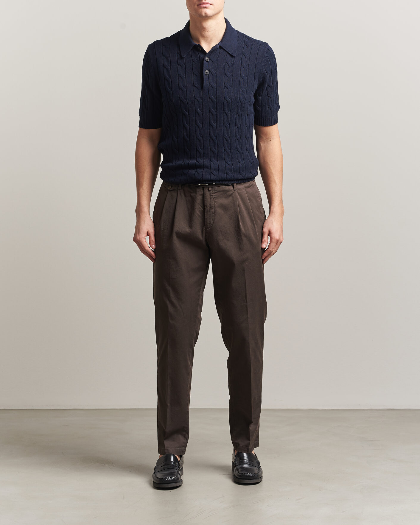 Herr | Pikéer | Gran Sasso | Cotton Cable Knitted Polo Navy