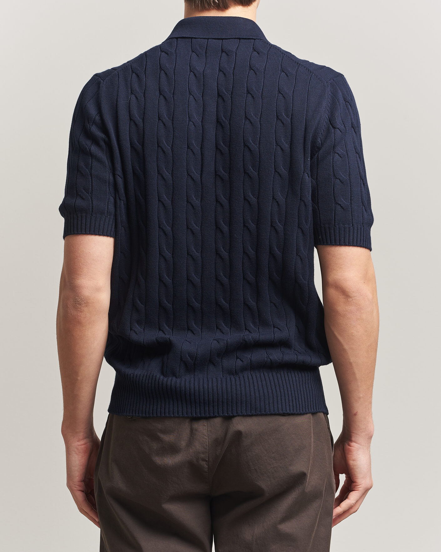 Herr | Pikéer | Gran Sasso | Cotton Cable Knitted Polo Navy