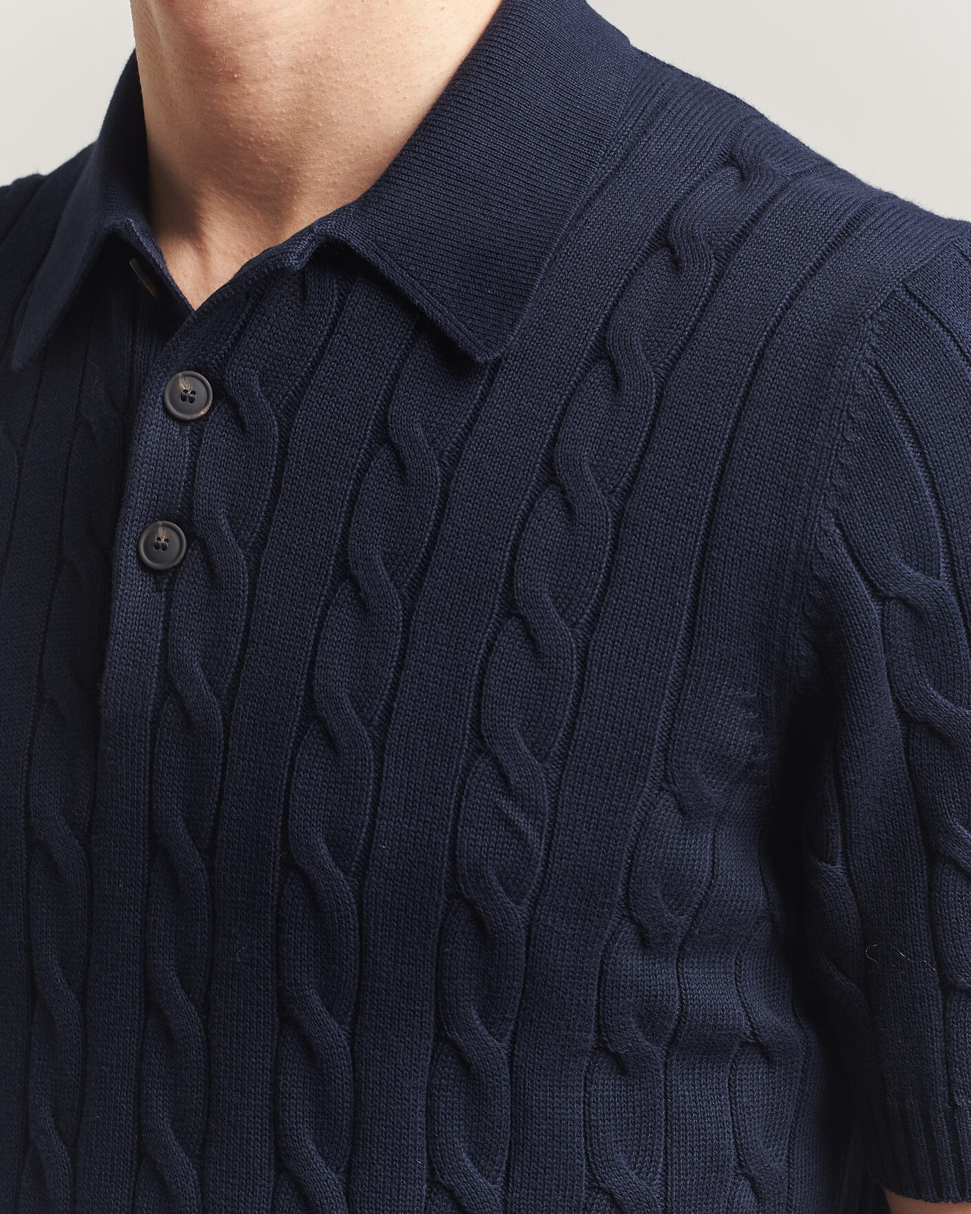 Herr | Pikéer | Gran Sasso | Cotton Cable Knitted Polo Navy