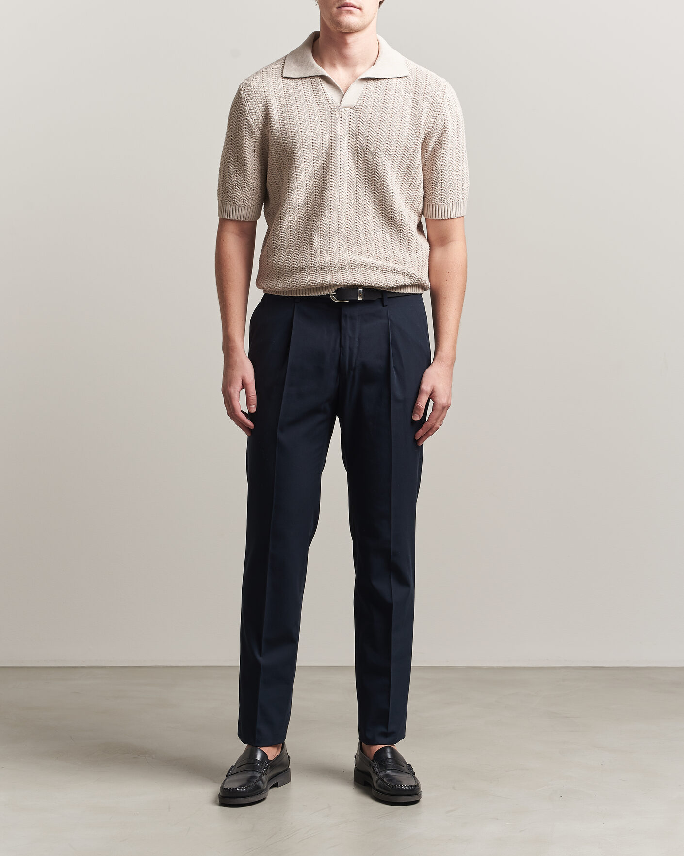 Herr | Pikéer | Gran Sasso | Cotton Structured Knitted Polo Beige