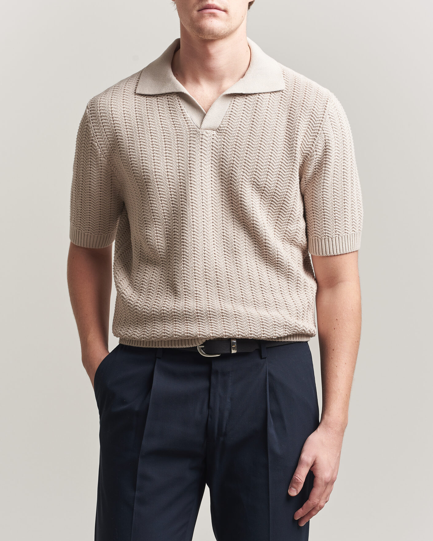 Herr | Pikéer | Gran Sasso | Cotton Structured Knitted Polo Beige