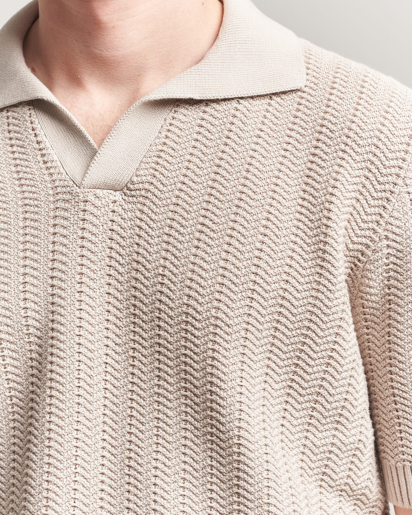 Herr | Pikéer | Gran Sasso | Cotton Structured Knitted Polo Beige