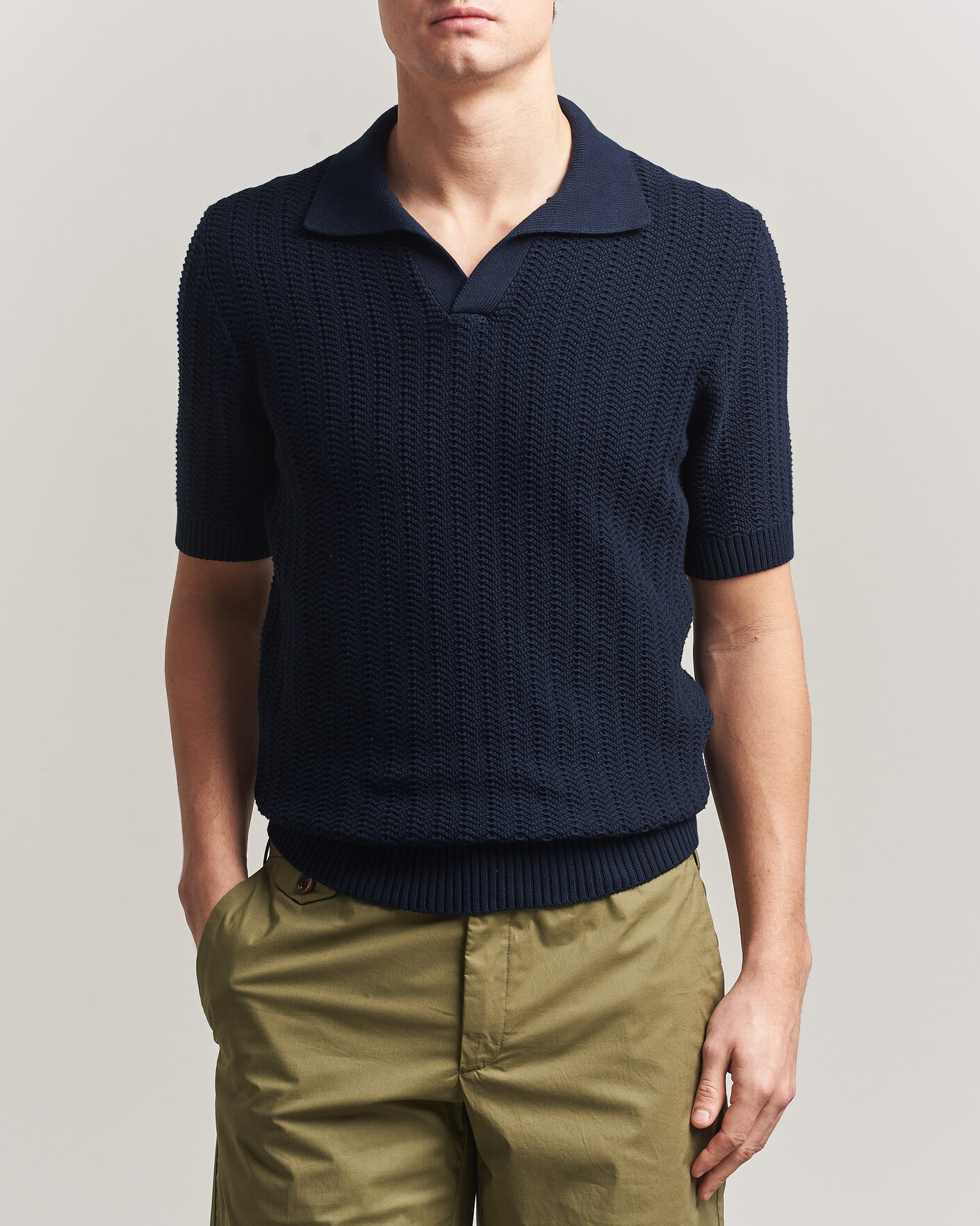 Herr | Pikéer | Gran Sasso | Cotton Structured Knitted Polo Navy