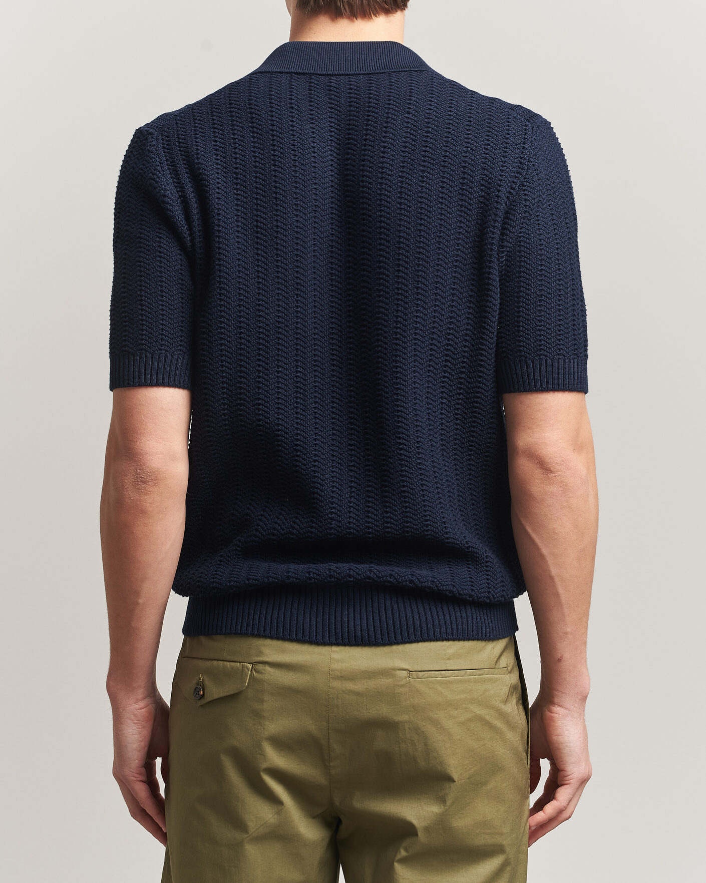 Herr | Pikéer | Gran Sasso | Cotton Structured Knitted Polo Navy