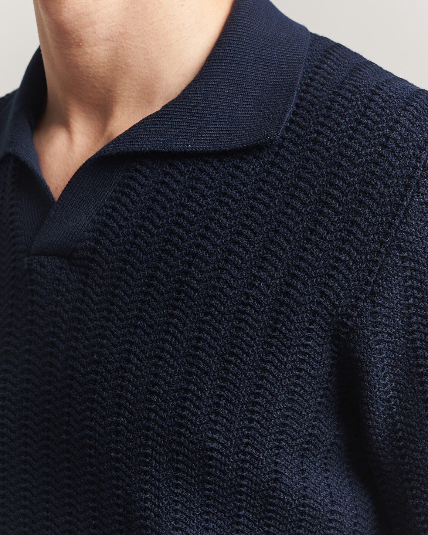Herr | Pikéer | Gran Sasso | Cotton Structured Knitted Polo Navy