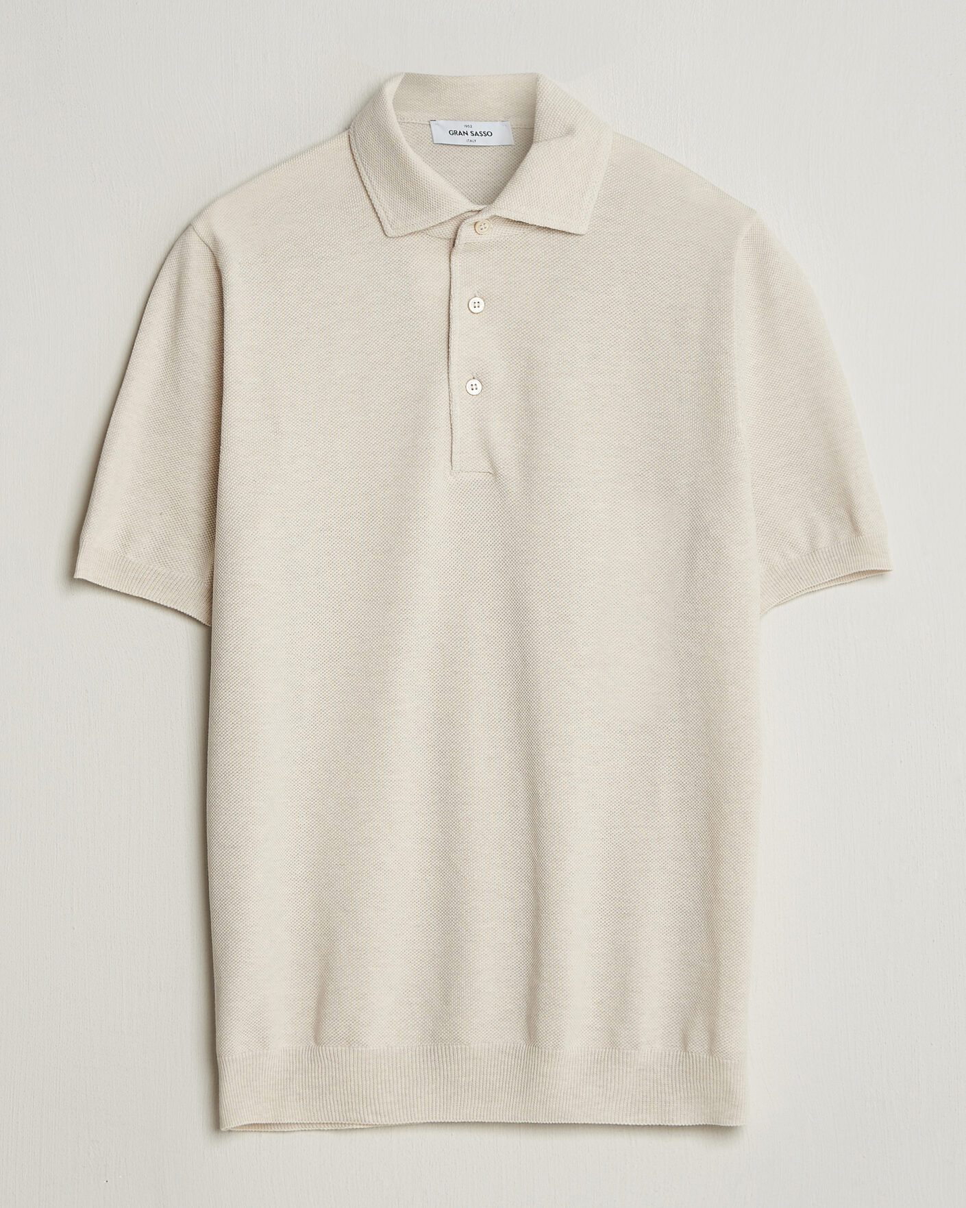Herr | Pikéer | Gran Sasso | Cotton Textured Knitted Polo Light Beige