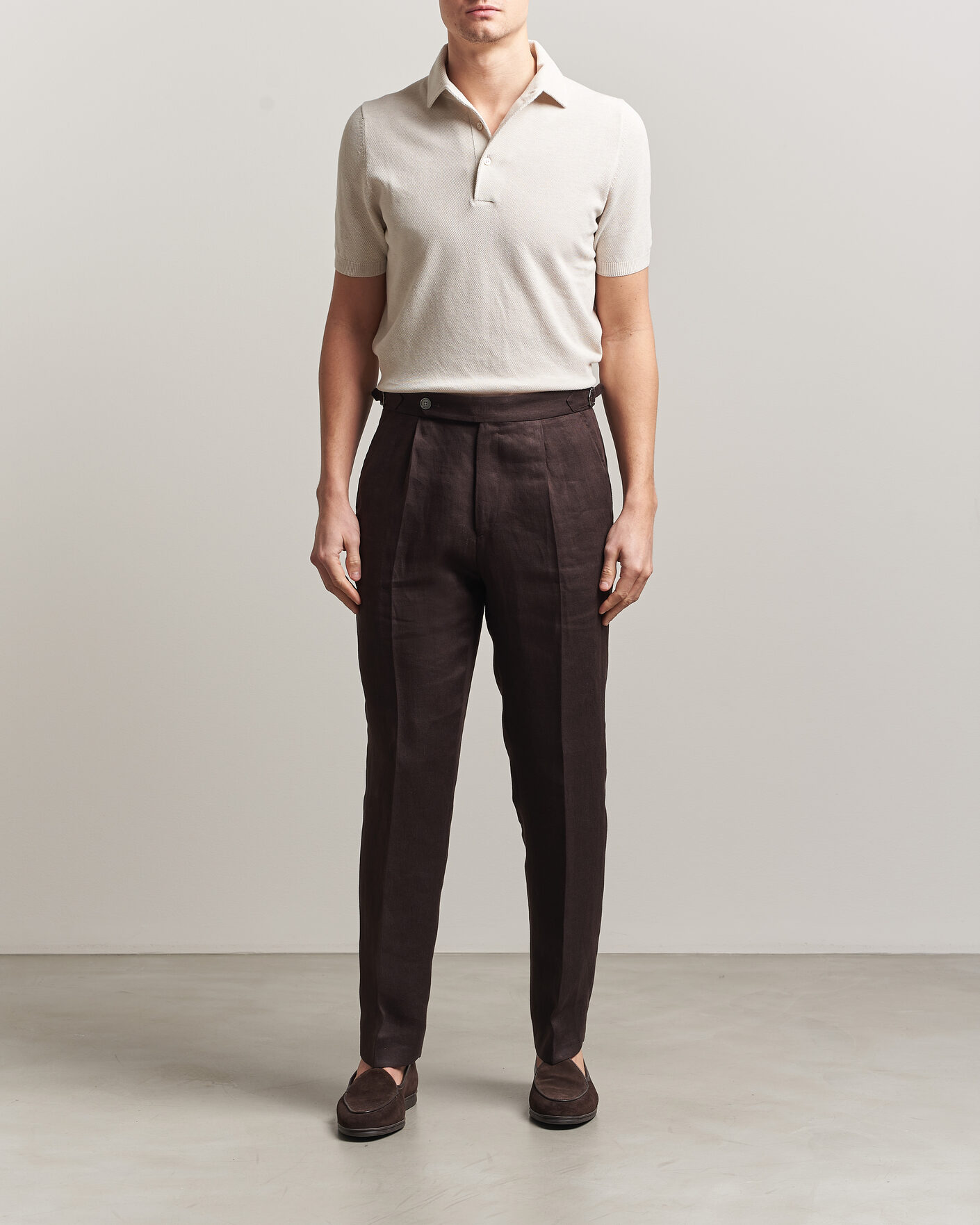 Herr | Pikéer | Gran Sasso | Cotton Textured Knitted Polo Light Beige