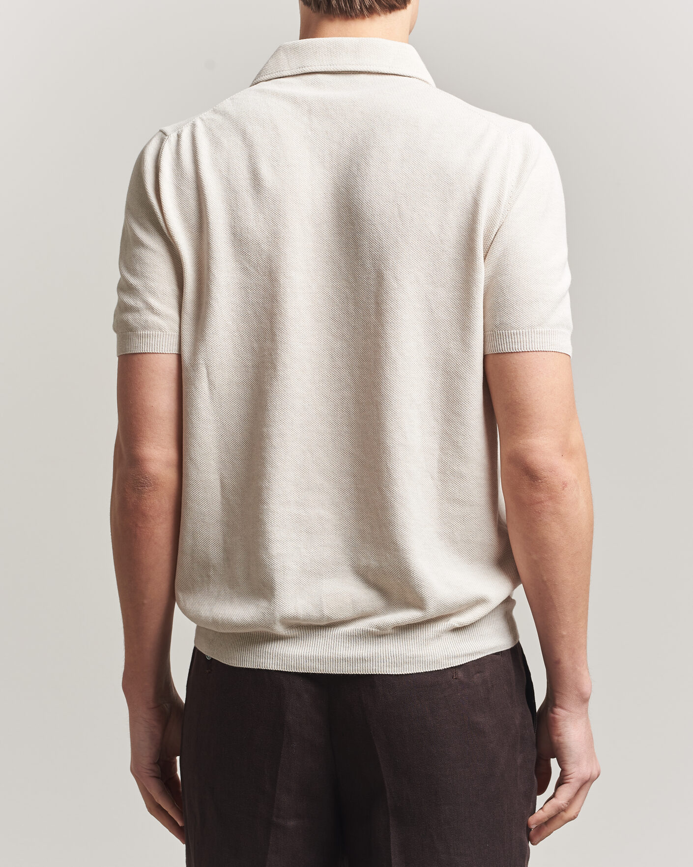 Herr | Pikéer | Gran Sasso | Cotton Textured Knitted Polo Light Beige