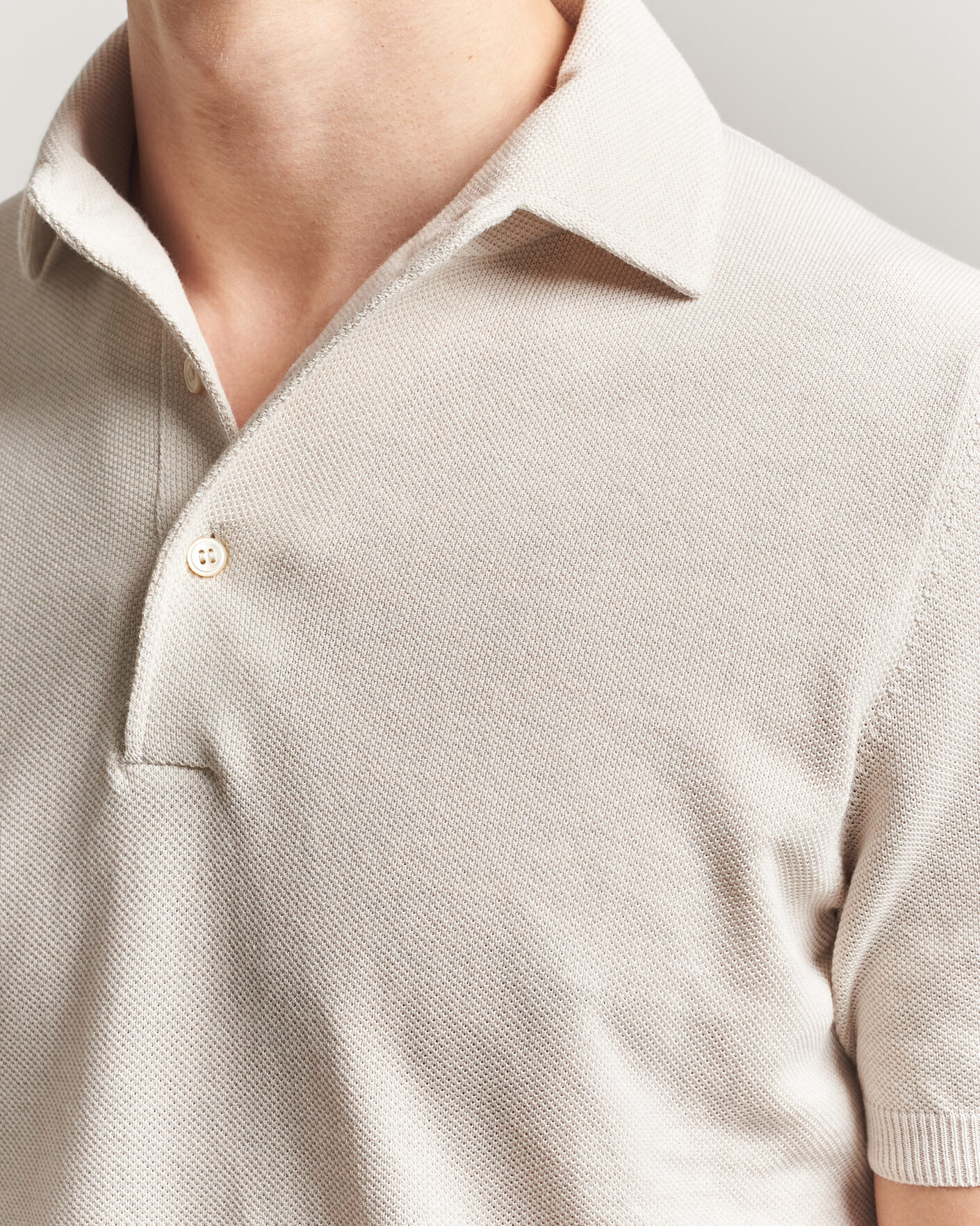 Herr | Pikéer | Gran Sasso | Cotton Textured Knitted Polo Light Beige