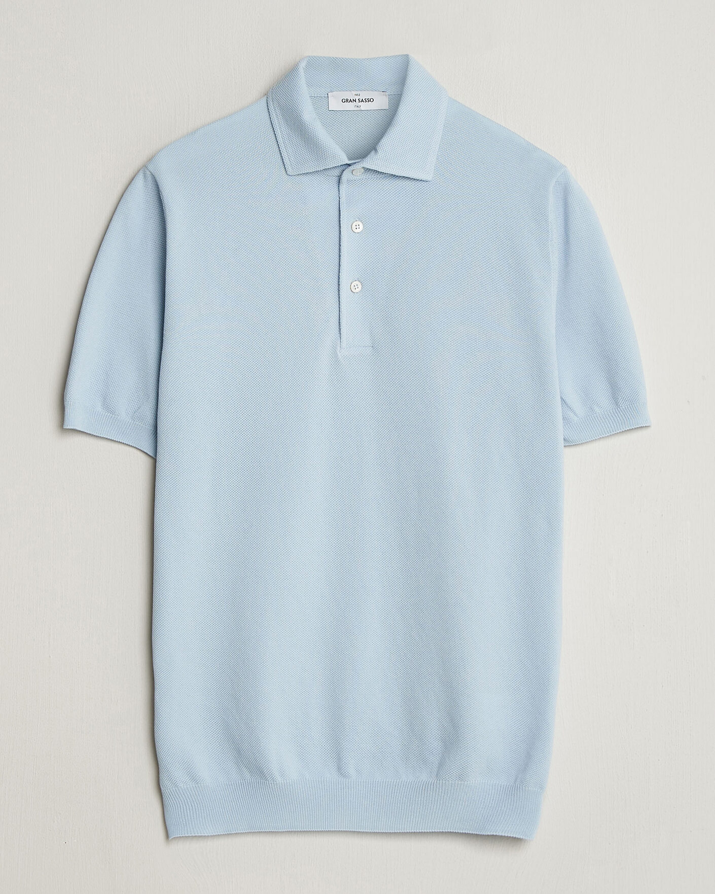 Herr | Pikéer | Gran Sasso | Cotton Textured Knitted Polo Light Blue