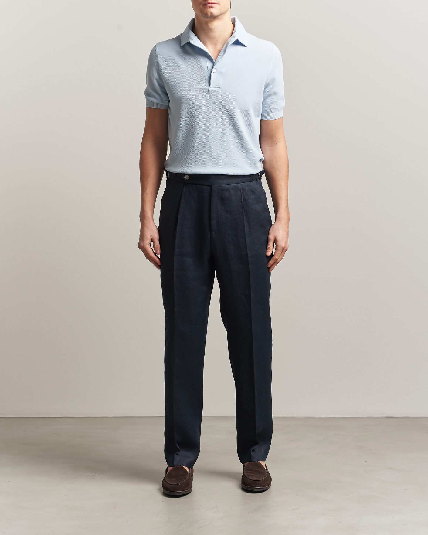 Herr | Pikéer | Gran Sasso | Cotton Textured Knitted Polo Light Blue