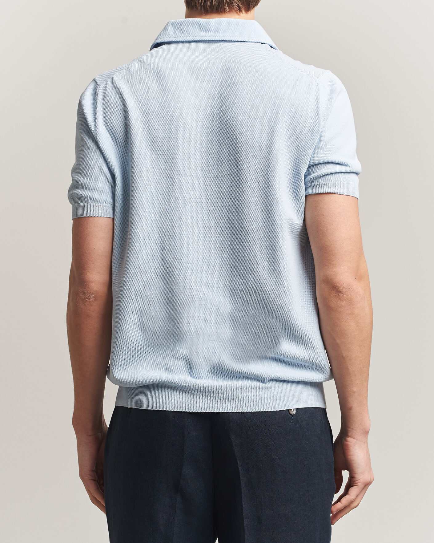 Herr | Pikéer | Gran Sasso | Cotton Textured Knitted Polo Light Blue