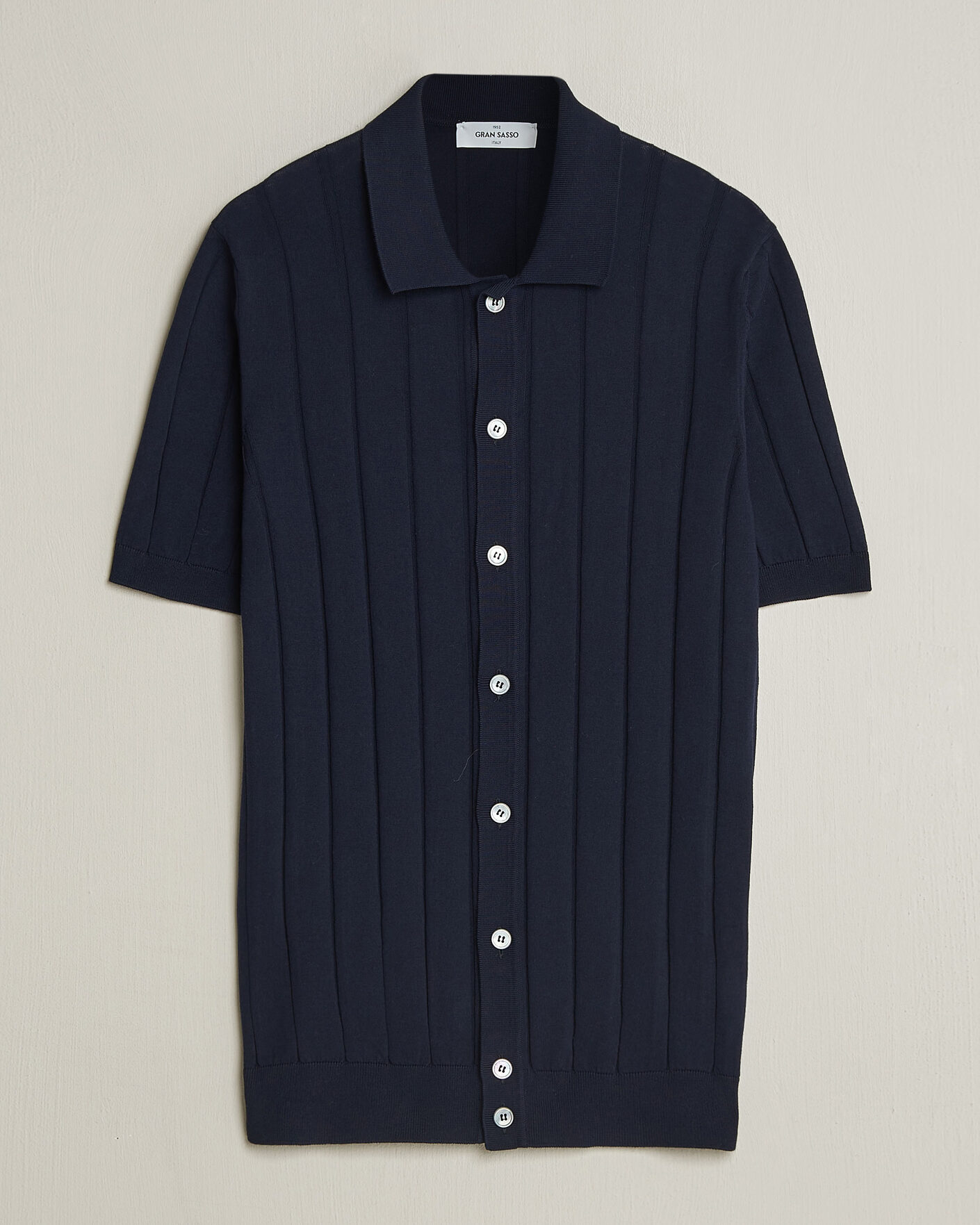 Herr | Skjortor | Gran Sasso | Cotton Ribbed Knitted Resort Shirt Navy