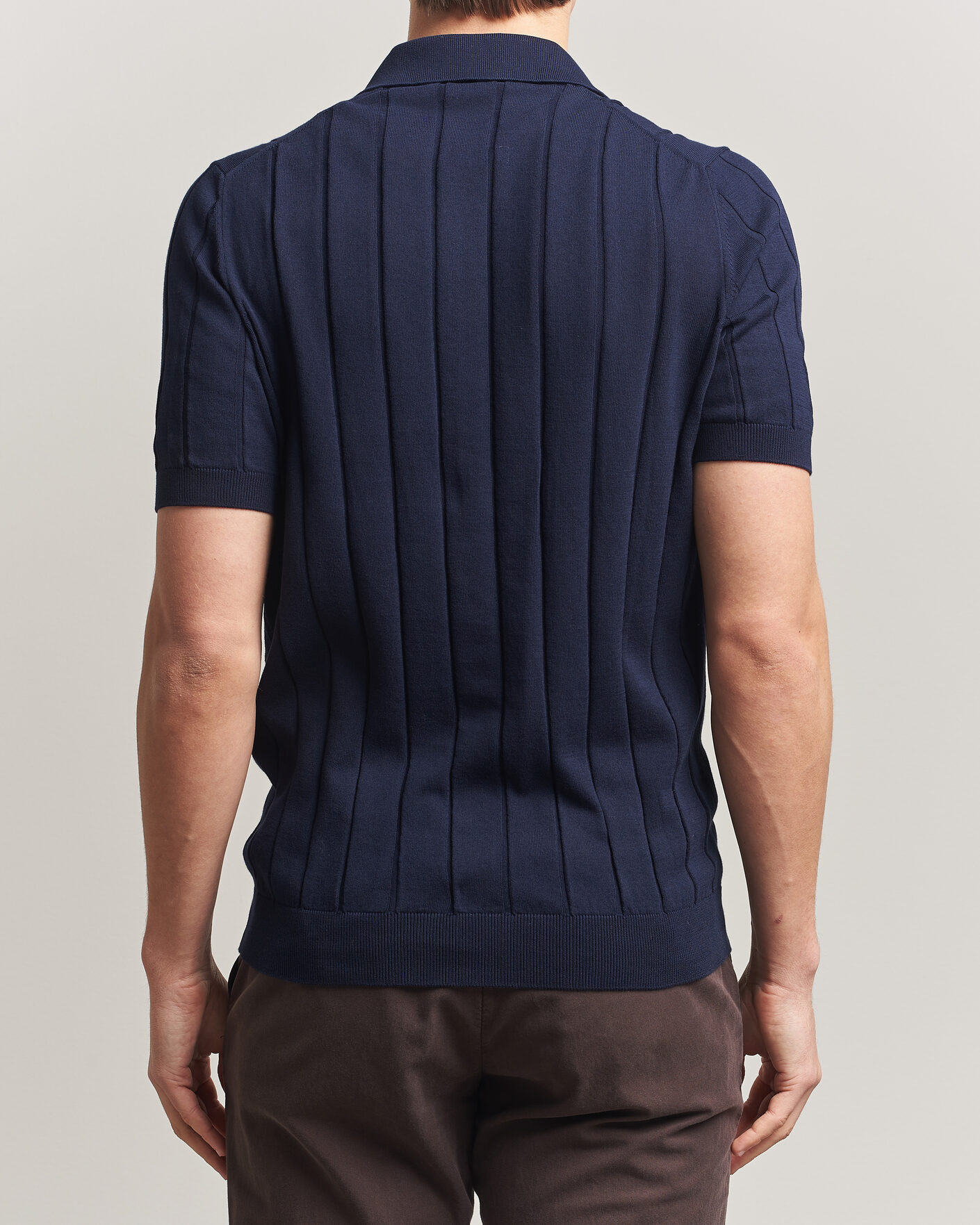 Herr | Skjortor | Gran Sasso | Cotton Ribbed Knitted Resort Shirt Navy