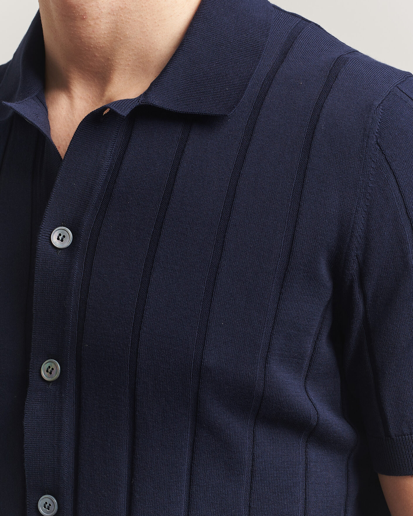 Herr | Skjortor | Gran Sasso | Cotton Ribbed Knitted Resort Shirt Navy