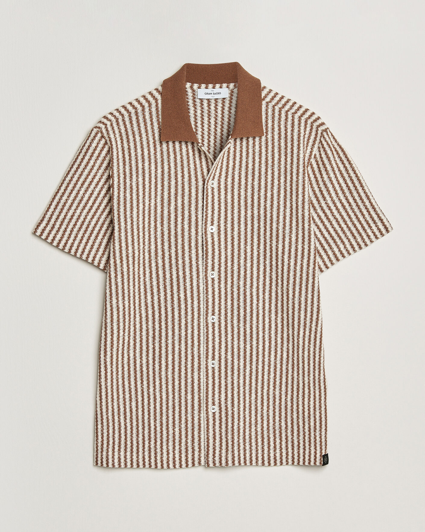 Herr | Skjortor | Gran Sasso | Cotton Knitted Striped Resort Shirt Brown/White