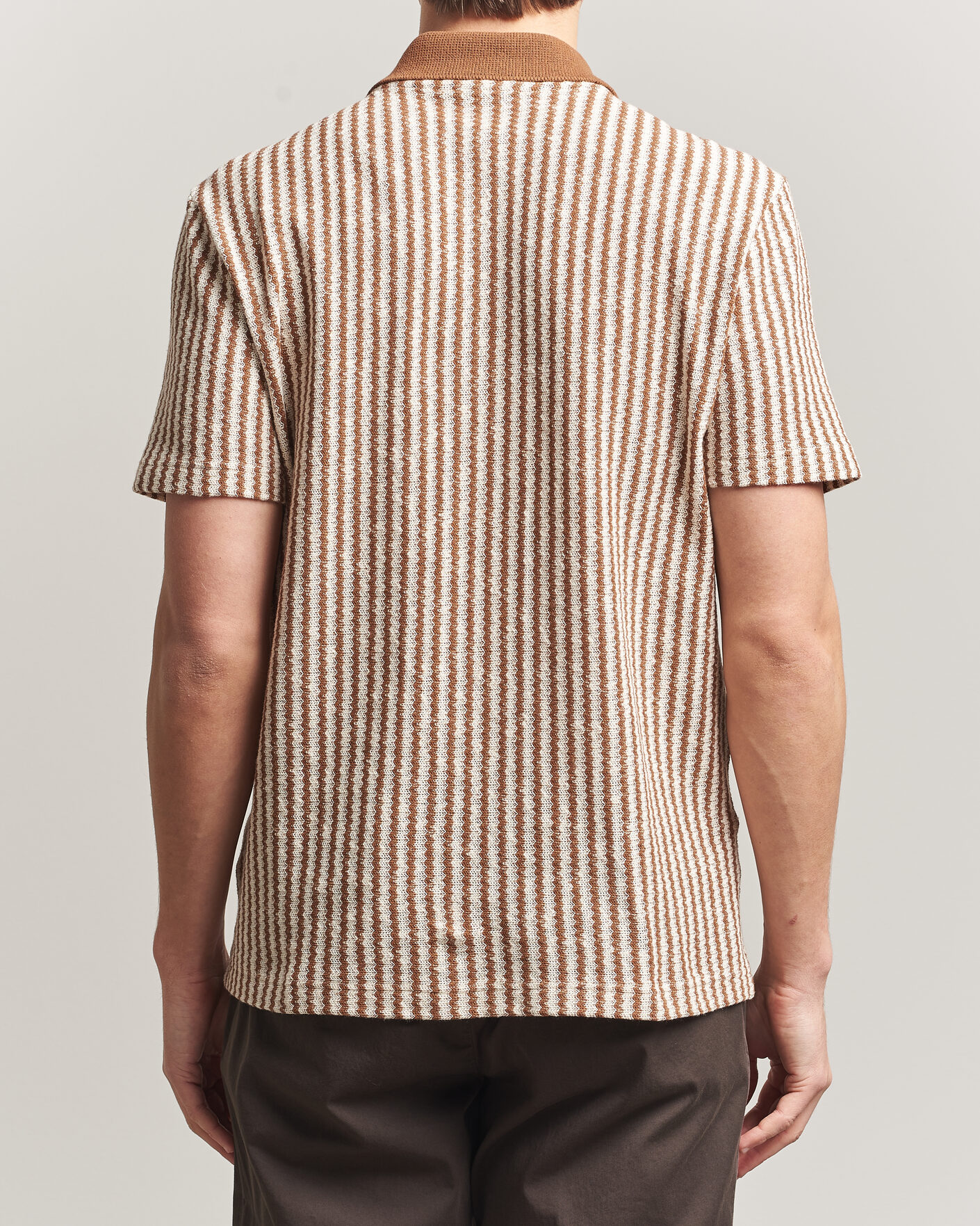 Herr | Skjortor | Gran Sasso | Cotton Knitted Striped Resort Shirt Brown/White