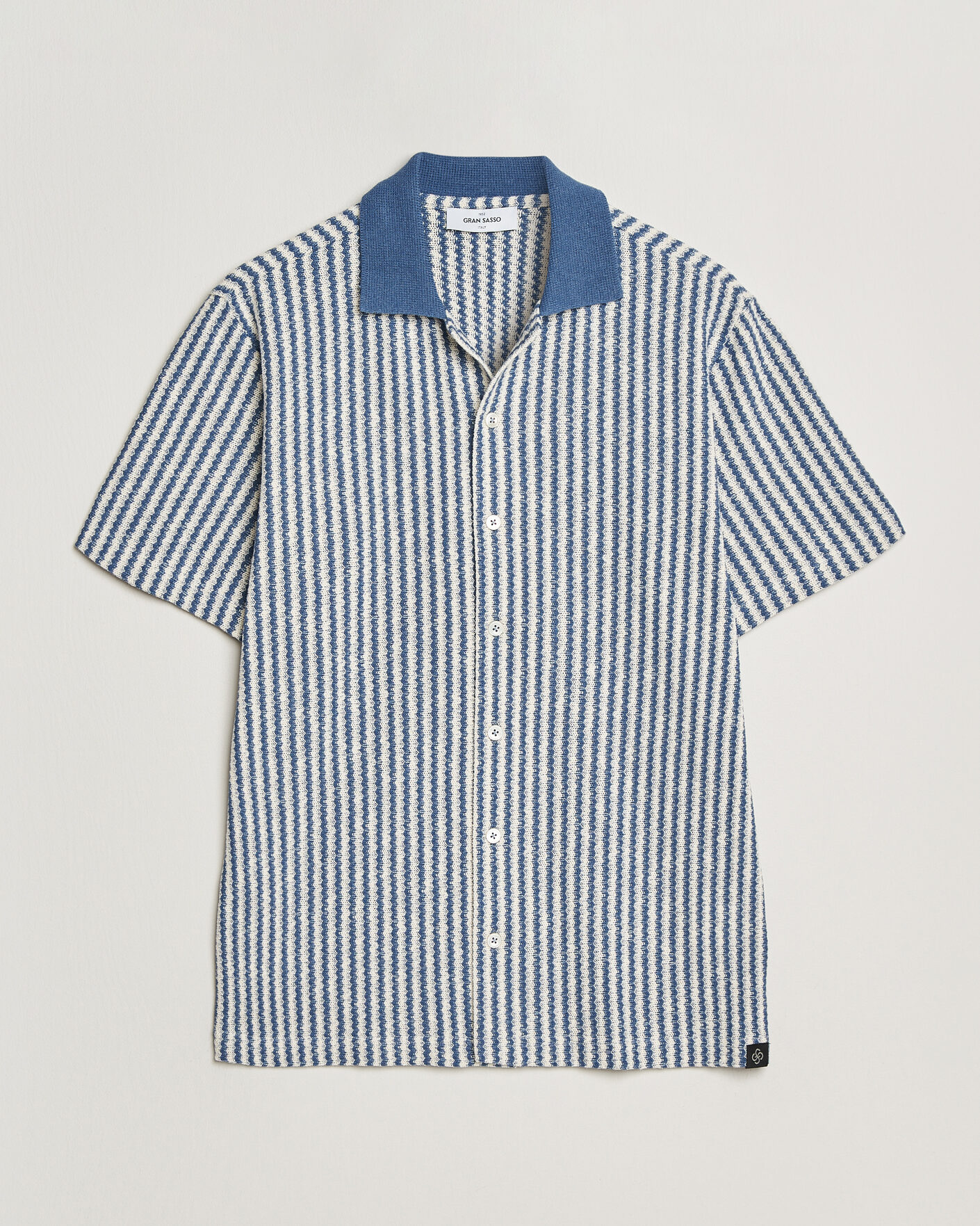 Herr | Skjortor | Gran Sasso | Cotton Knitted Striped Resort Shirt Blue/white
