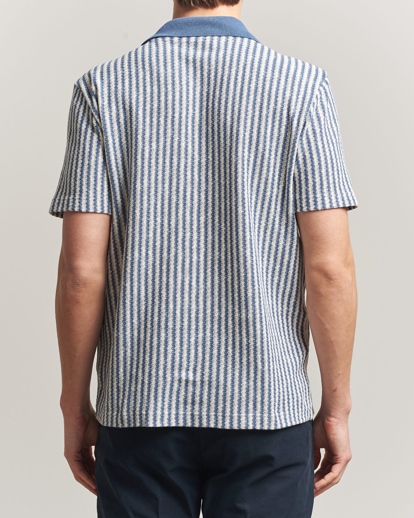 Herr | Skjortor | Gran Sasso | Cotton Knitted Striped Resort Shirt Blue/white