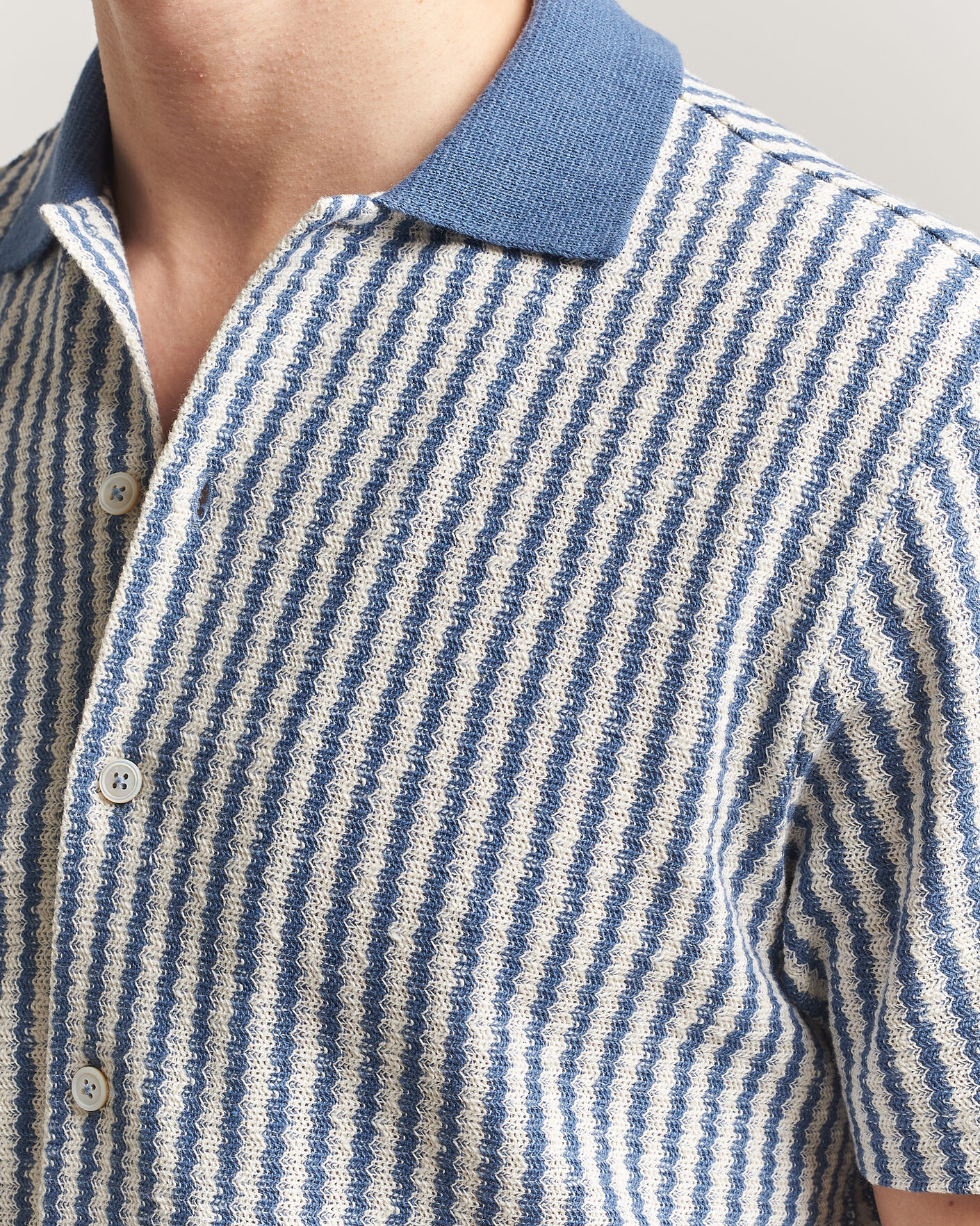 Herr | Skjortor | Gran Sasso | Cotton Knitted Striped Resort Shirt Blue/white