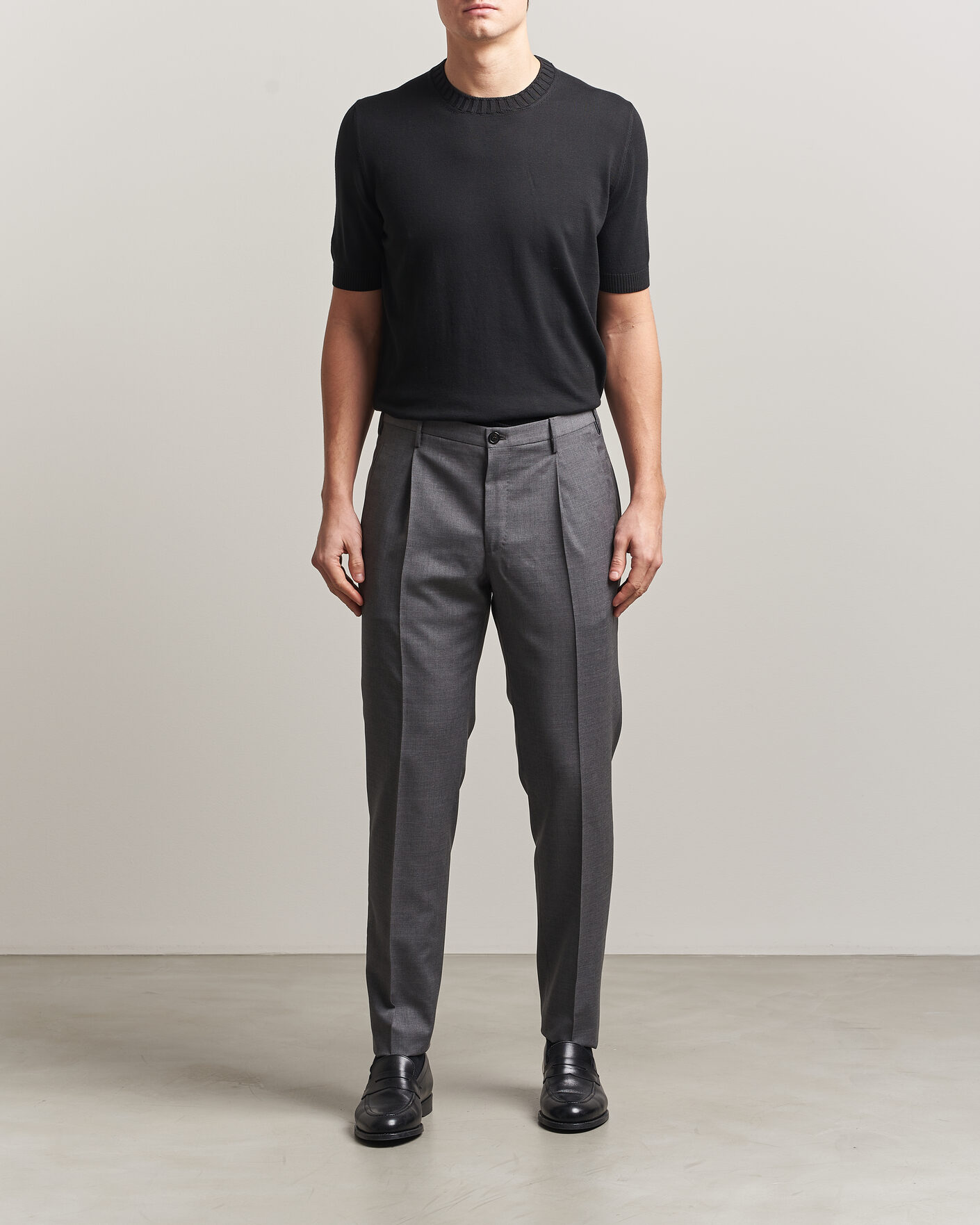 Herr | T-Shirts | Gran Sasso | Cotton Heavy Knitted Crew Neck T-Shirt Black